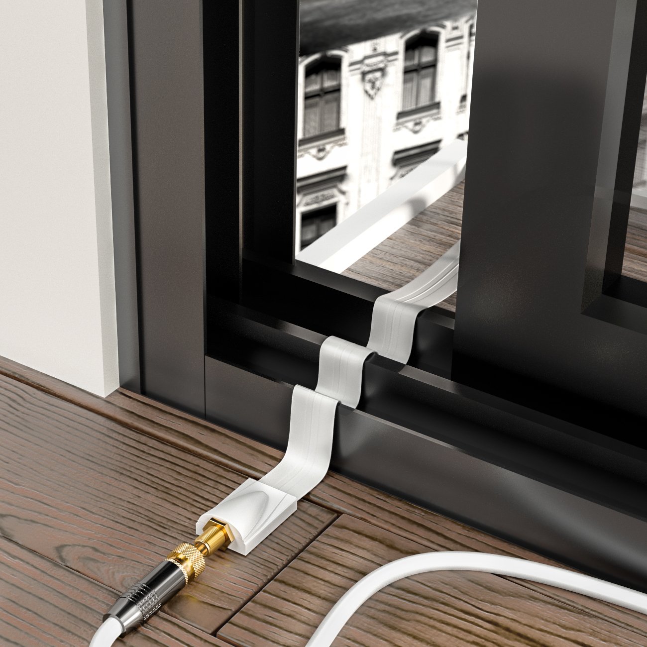 Thumbnail 4 de deleyCON Fensterdurchführung SAT Kabel 26 cm, flach 0,3 mm – vergoldete F-Buchsen, Fenster & Türen