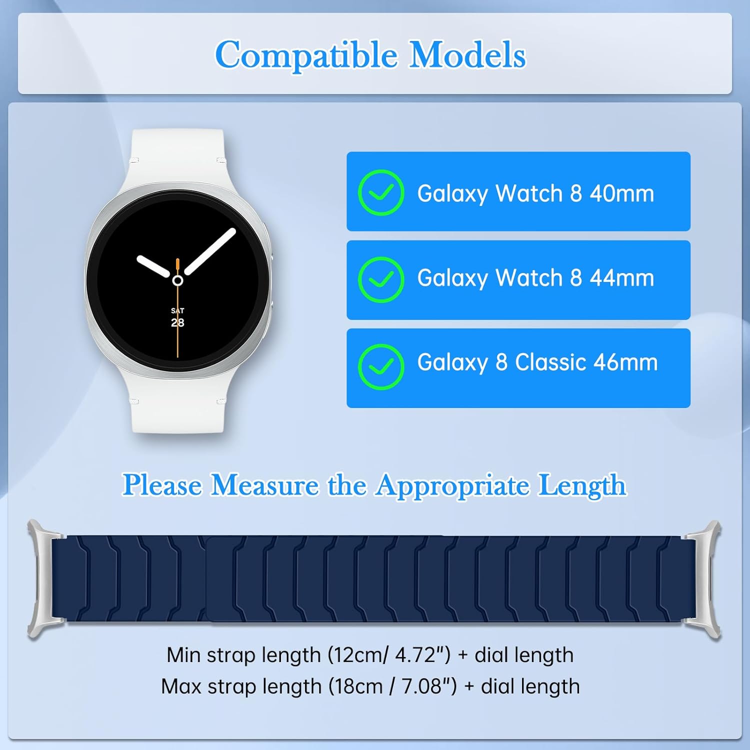 Thumbnail 6 de CiimWaa Magnet-Armband für Samsung Galaxy Watch 8 / 8 Classic (40/44 mm, 46 mm Classic) – weiches Silikon in Blau