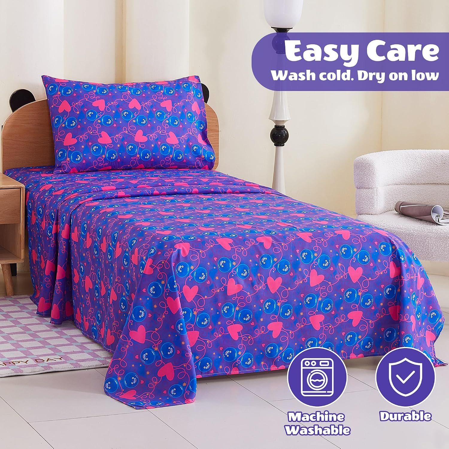 Thumbnail 6 de Viviland VLKDSHT-PCL-F Full Sheet Set, Purple Heart Cat Microfiber