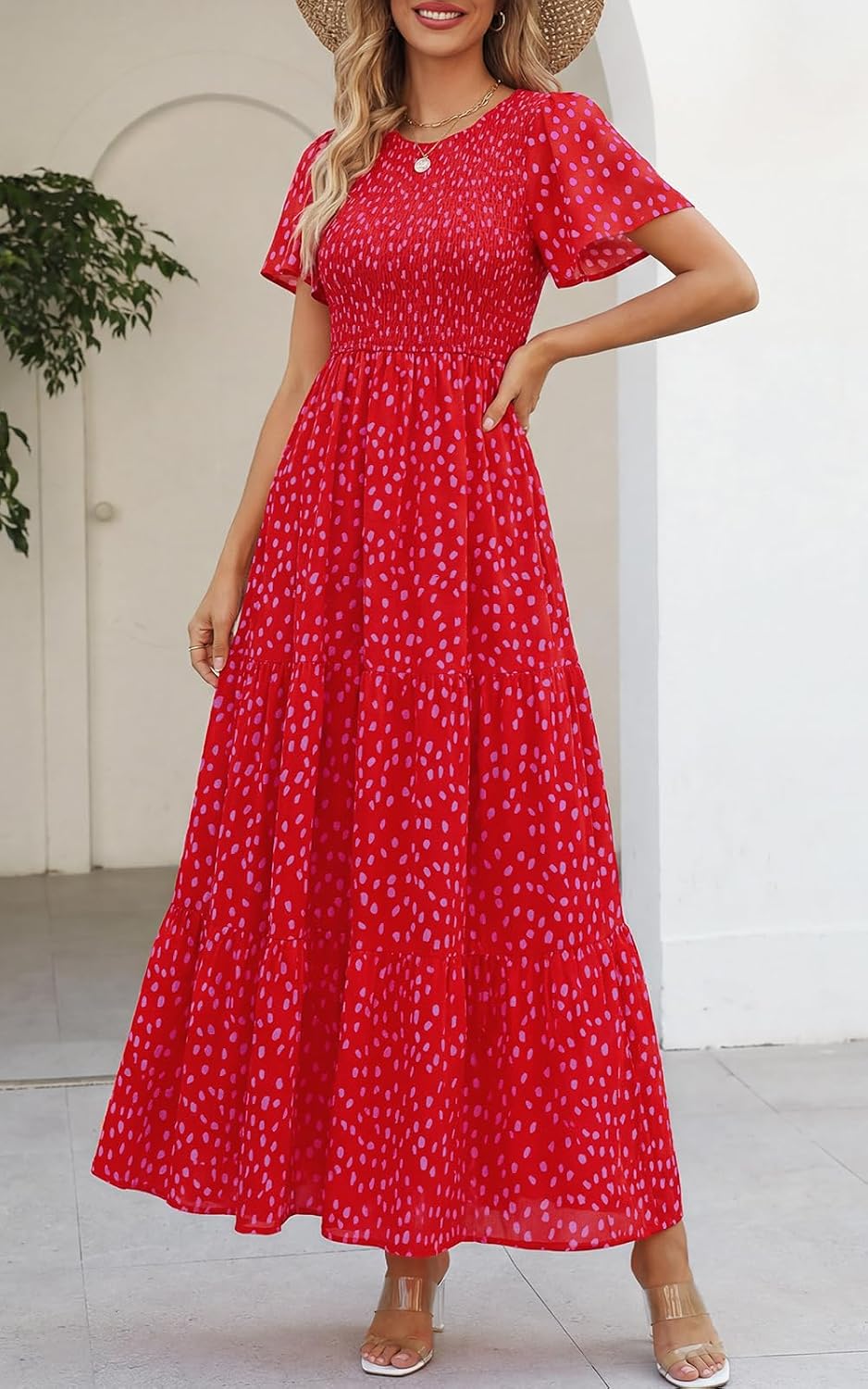 Thumbnail 3 de PRETTYGARDEN Women's 2026 Summer Floral Maxi Dress — Flutter Sleeve, Smocked Top, Tiered Hem