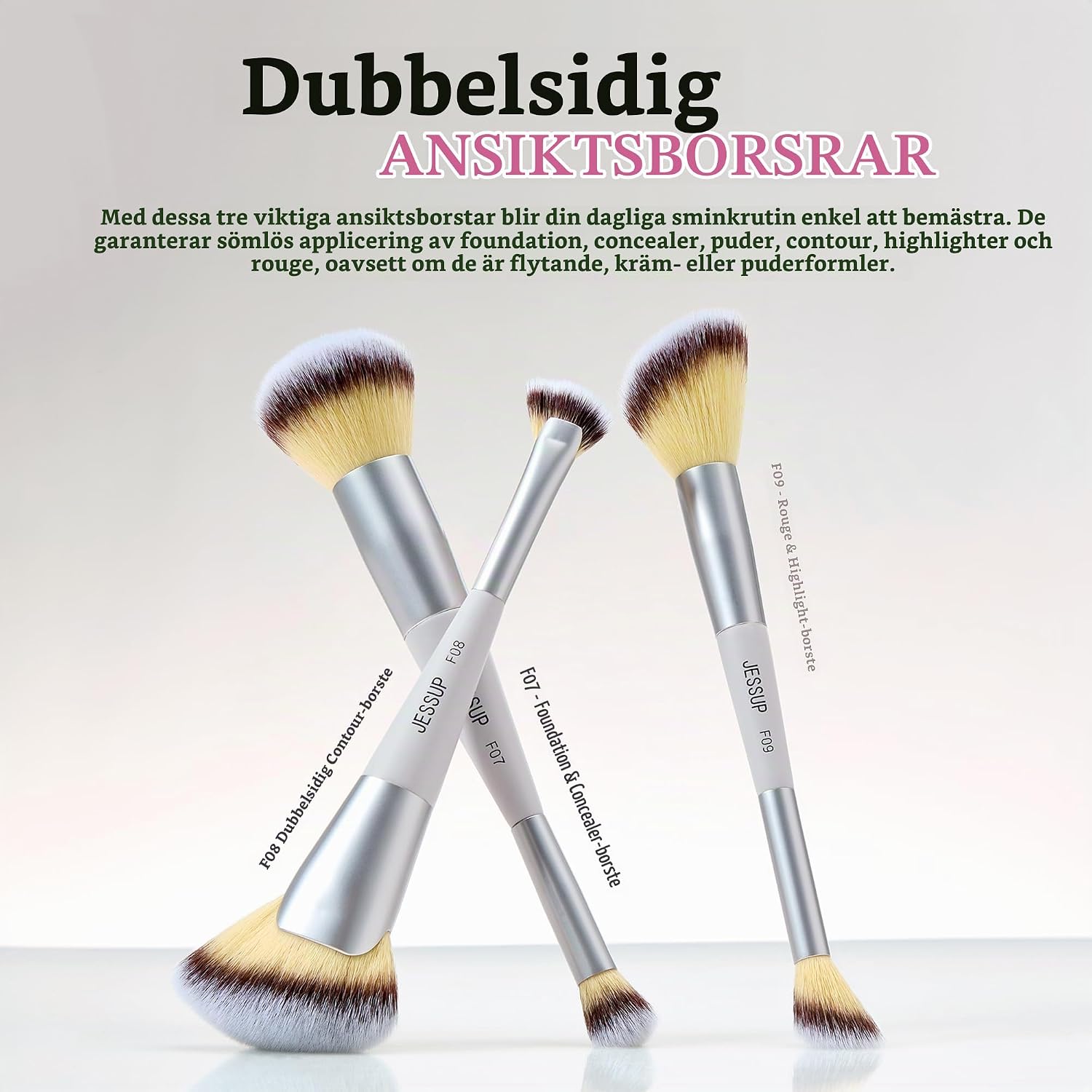 Detalle 2 de Jessup T520 sminkborstset med 7 dubbelsidiga borstar och fodral