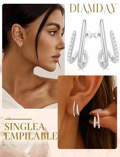 Detalle de Diamday Argent Boucles D'Oreilles en Argent 925 pour Femme - Clous Hypoallergéniques