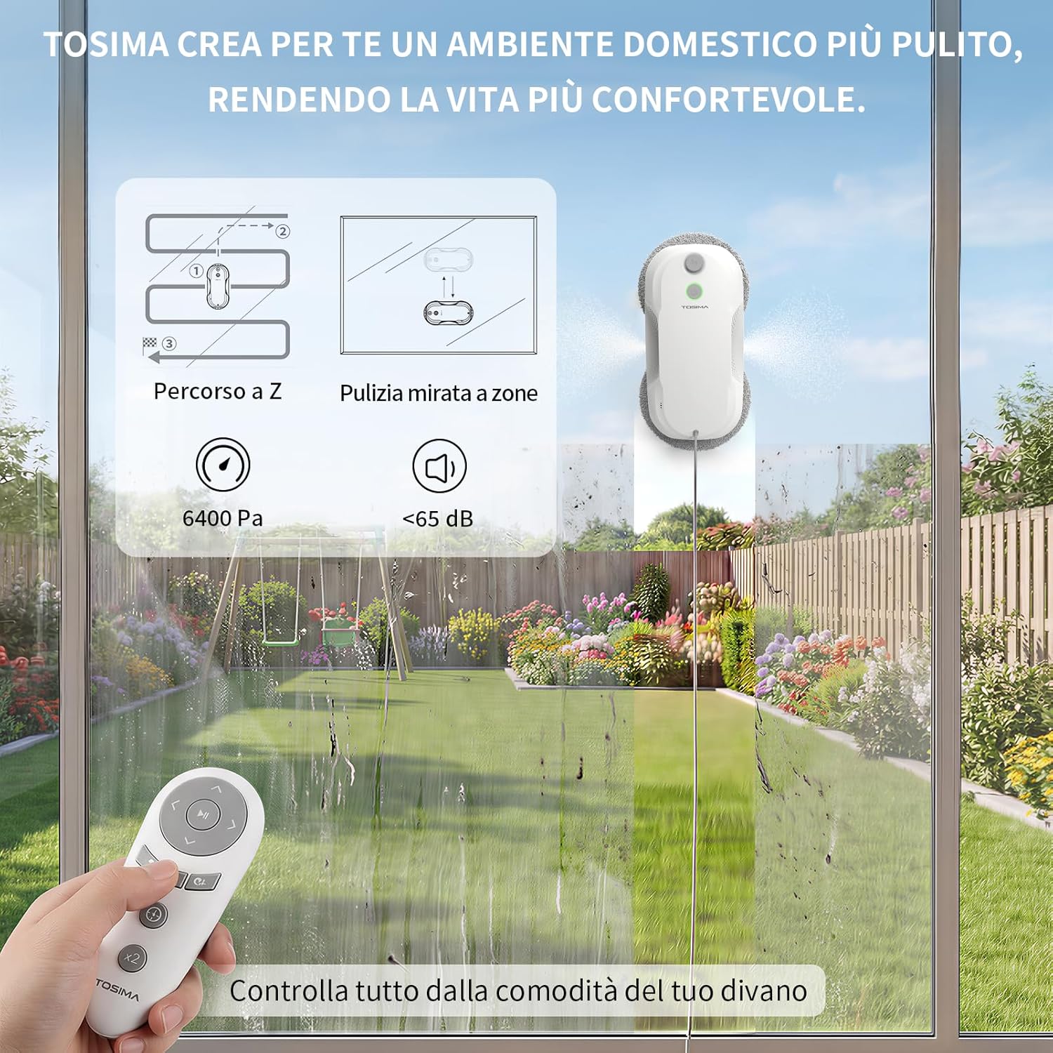 Thumbnail 2 de Tosima W5 Pro : robot laveur de vitre automatique 6400 Pa avec double pulvérisation d’eau ultrasonique