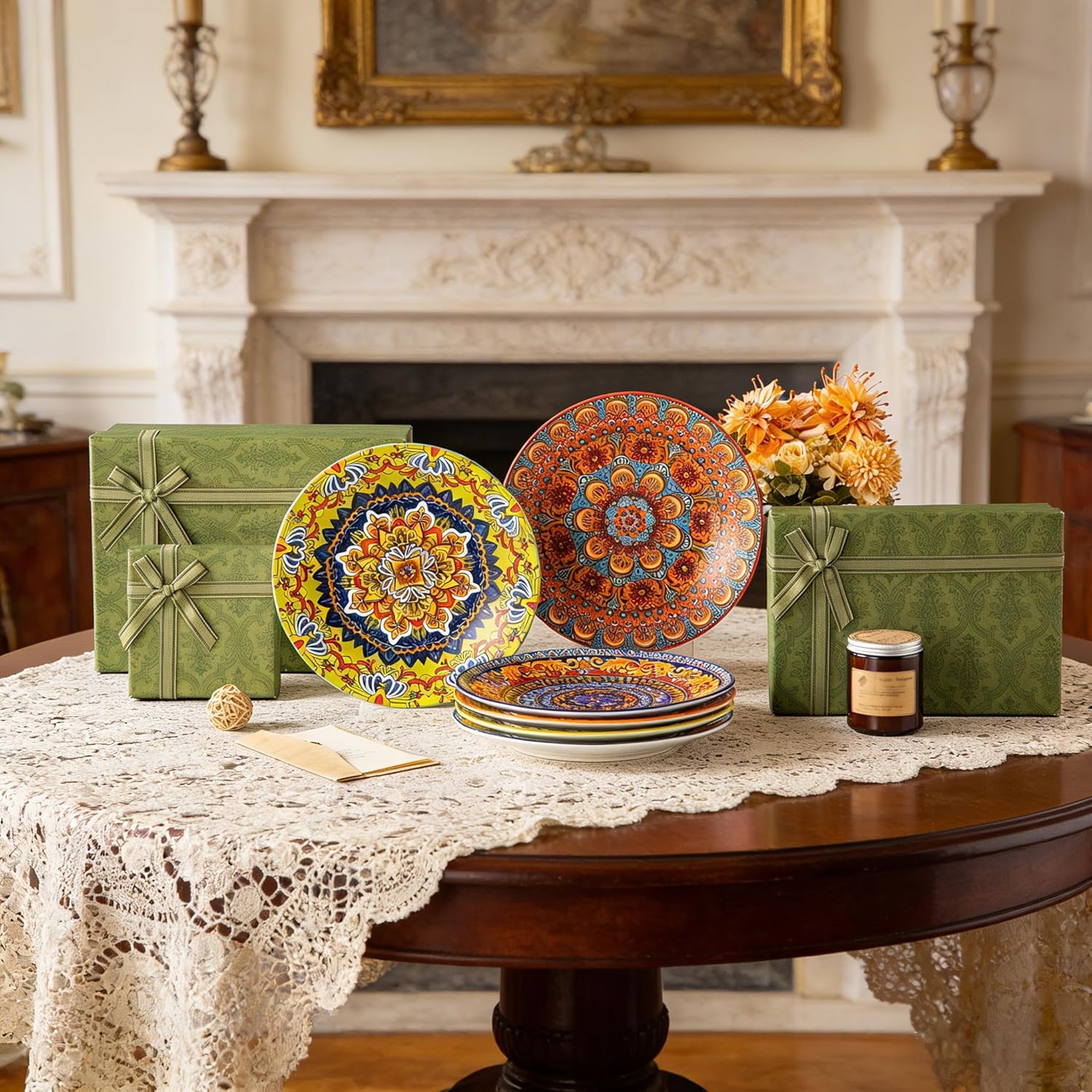 Thumbnail 4 de Vancasso Colorful Dinner Plates Set of 6, 10.5 Inch – Bohemian Ceramic Dinnerware, Series KRVI