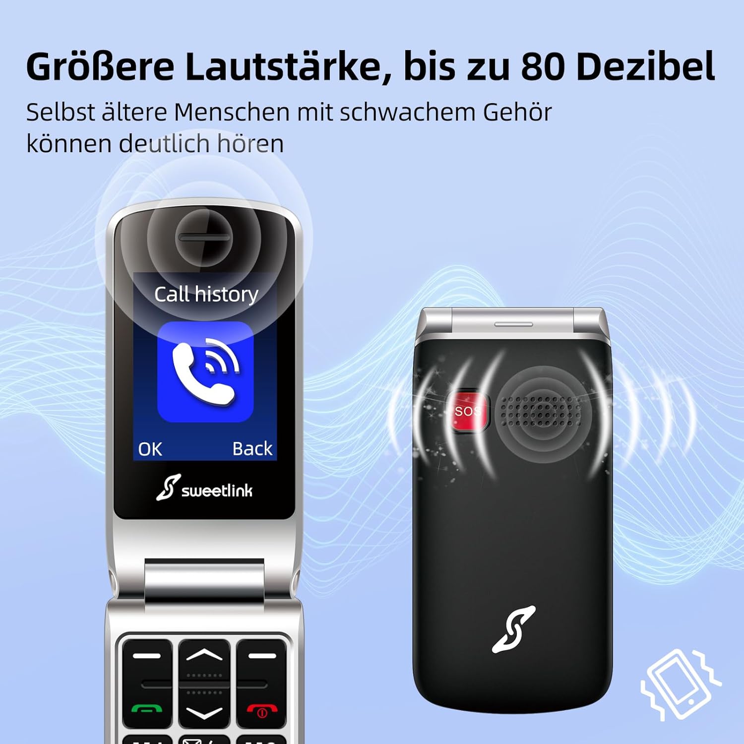 Thumbnail 5 de SweetLink F1PLUS Seniorenhandy: Klapphandy mit SOS, Großtasten, Akku 1000 mAh und Ladestation