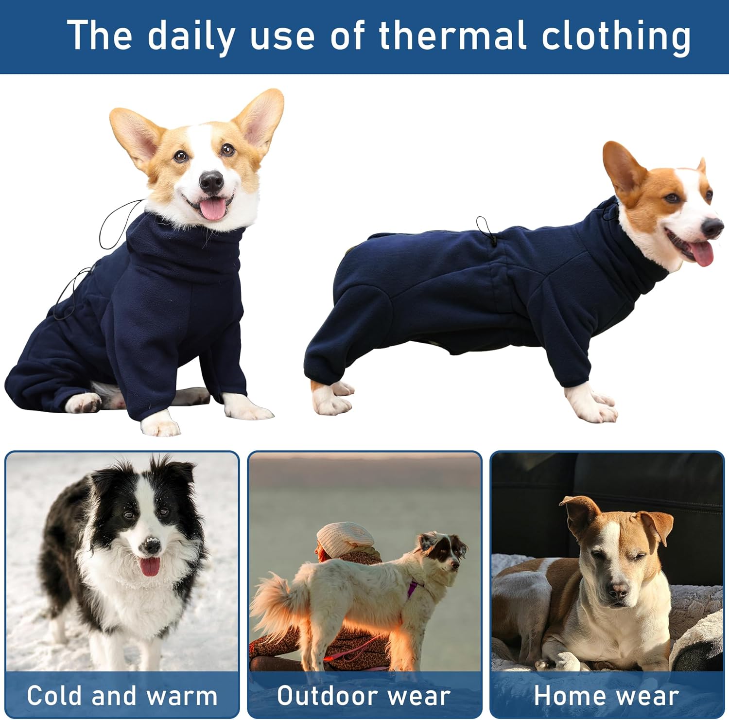 Detalle 2 de Leberna Cosy Fleece Full-Body Dog Coat (Adjustable Jumpsuit) – Navy Blue, 2XL
