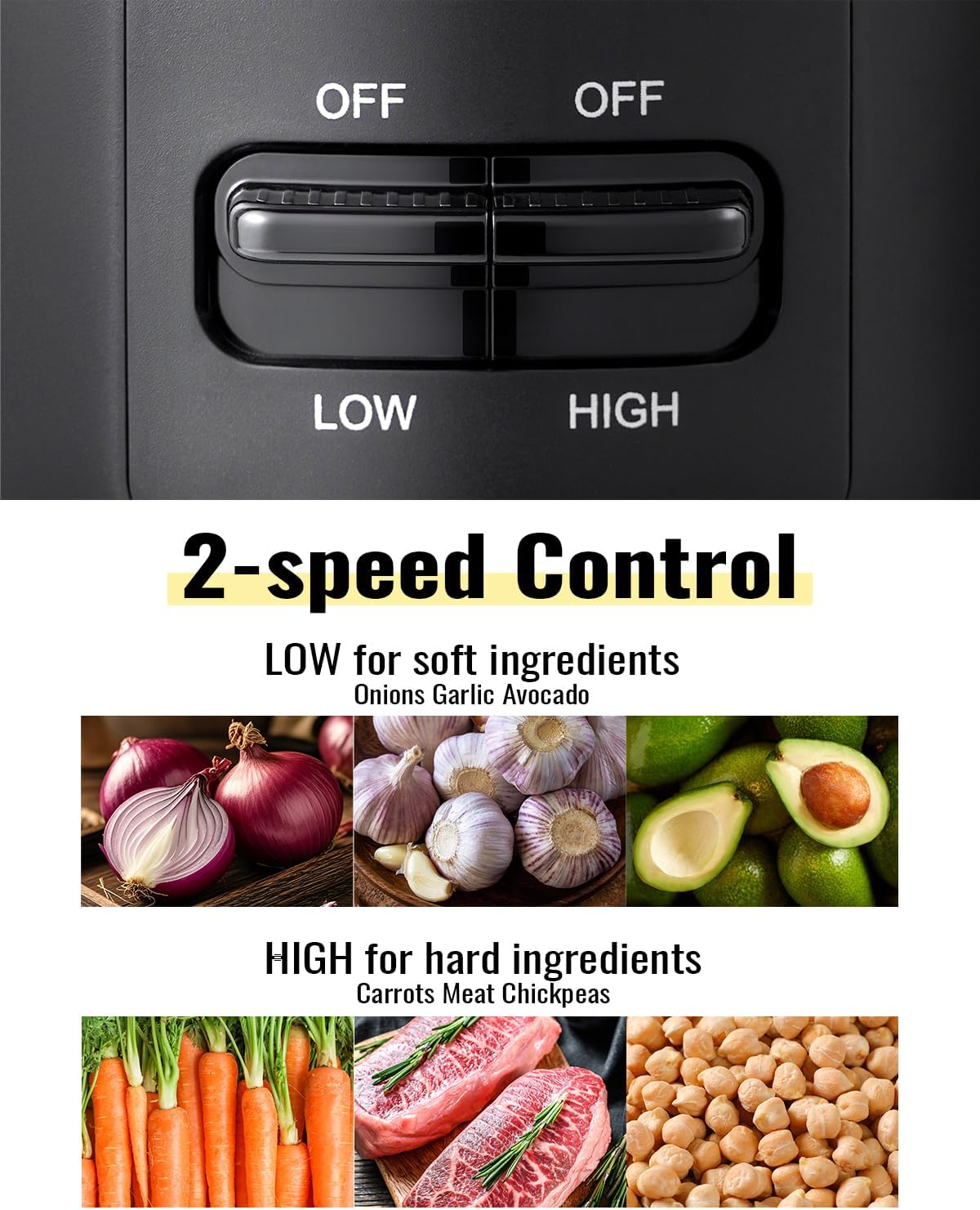Detalle de Food Chopper 4-Cup Mini Electric Meat Grinder with 2-Speed Control, 4 Stainless Steel Blades and Whisk (400W, BPA-Free)