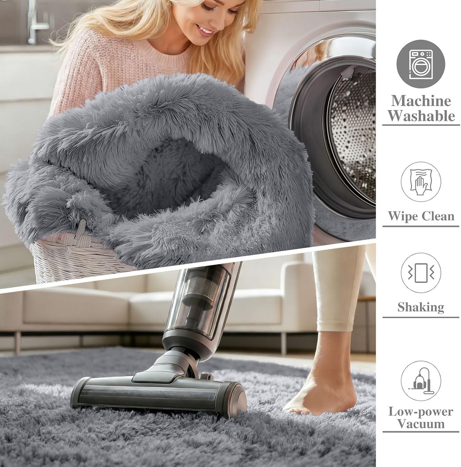 Detalle de smiry Fluffy High Pile Rug (120 x 160 cm) – anti-slip shaggy, machine washable, grey