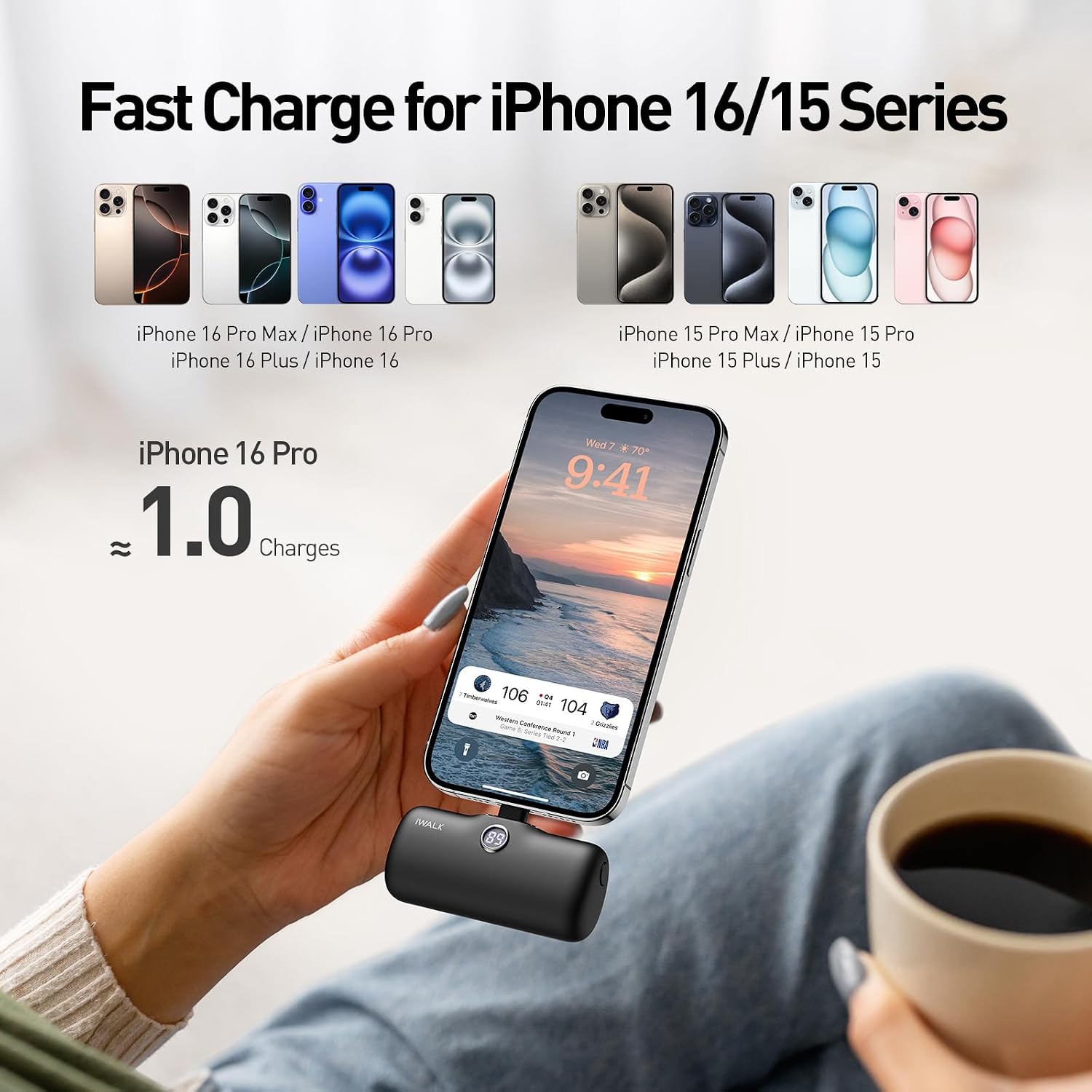 Detalle 2 de iWALK USB-C Portable Charger 4800mAh 20W Power Bank – Compact fast charger with LED display