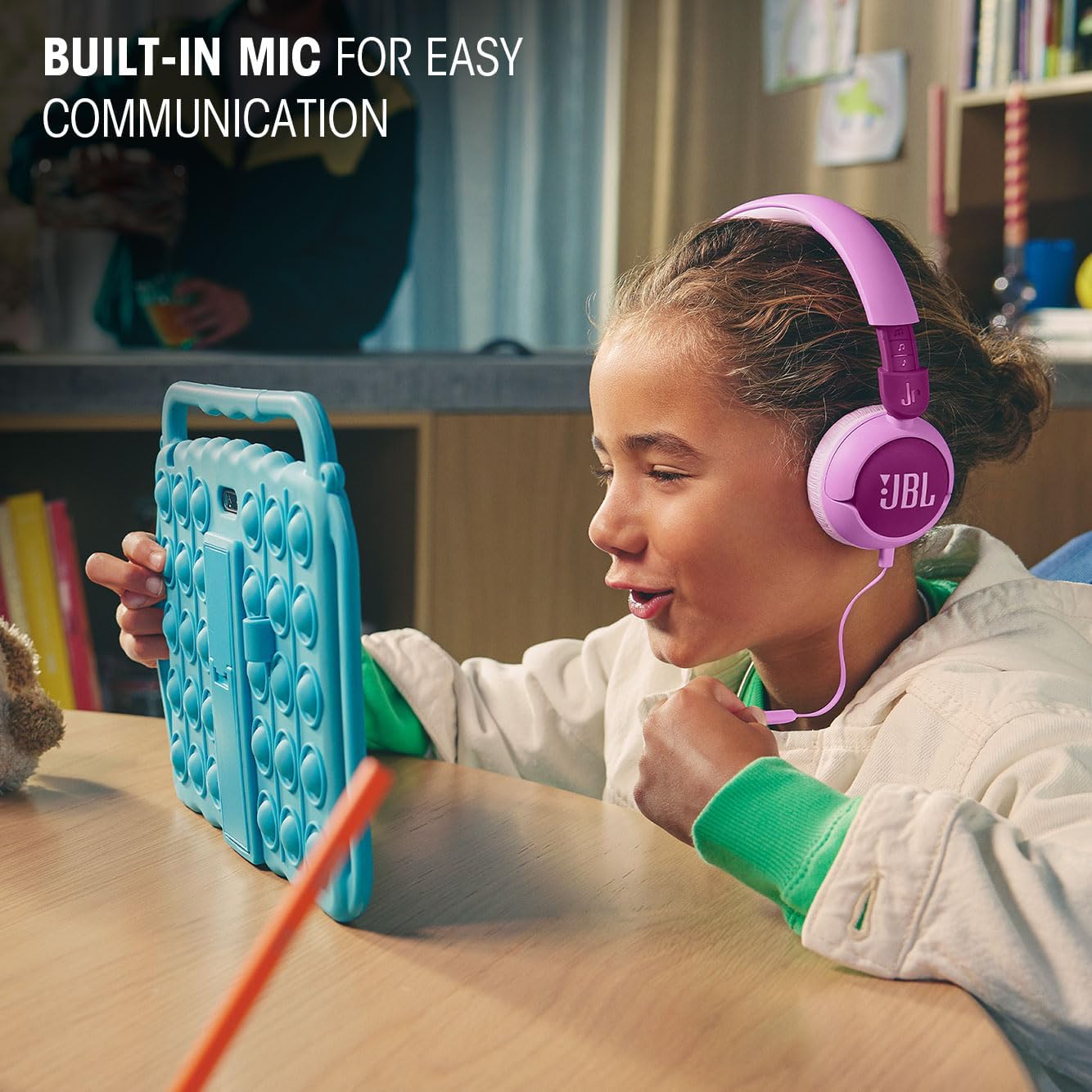 Detalle de JBL Junior 320: Wired On-Ear Headphones for Kids with Built-In Mic and Safe Sound
