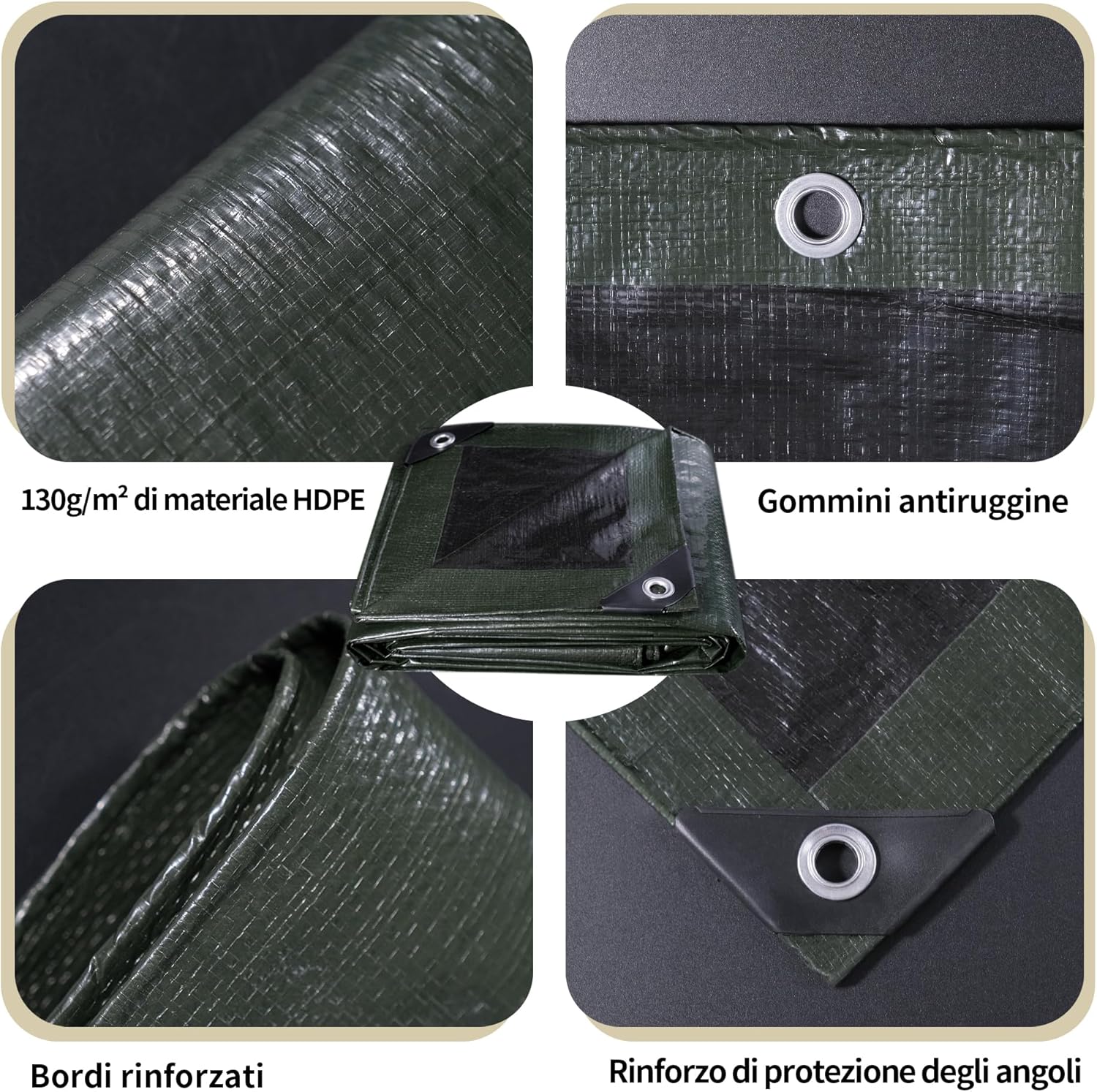 Thumbnail 2 de COVALL telo telone 2x2 m impermeabile esterno in HDPE (verde scuro/nero) 130 g/m²
