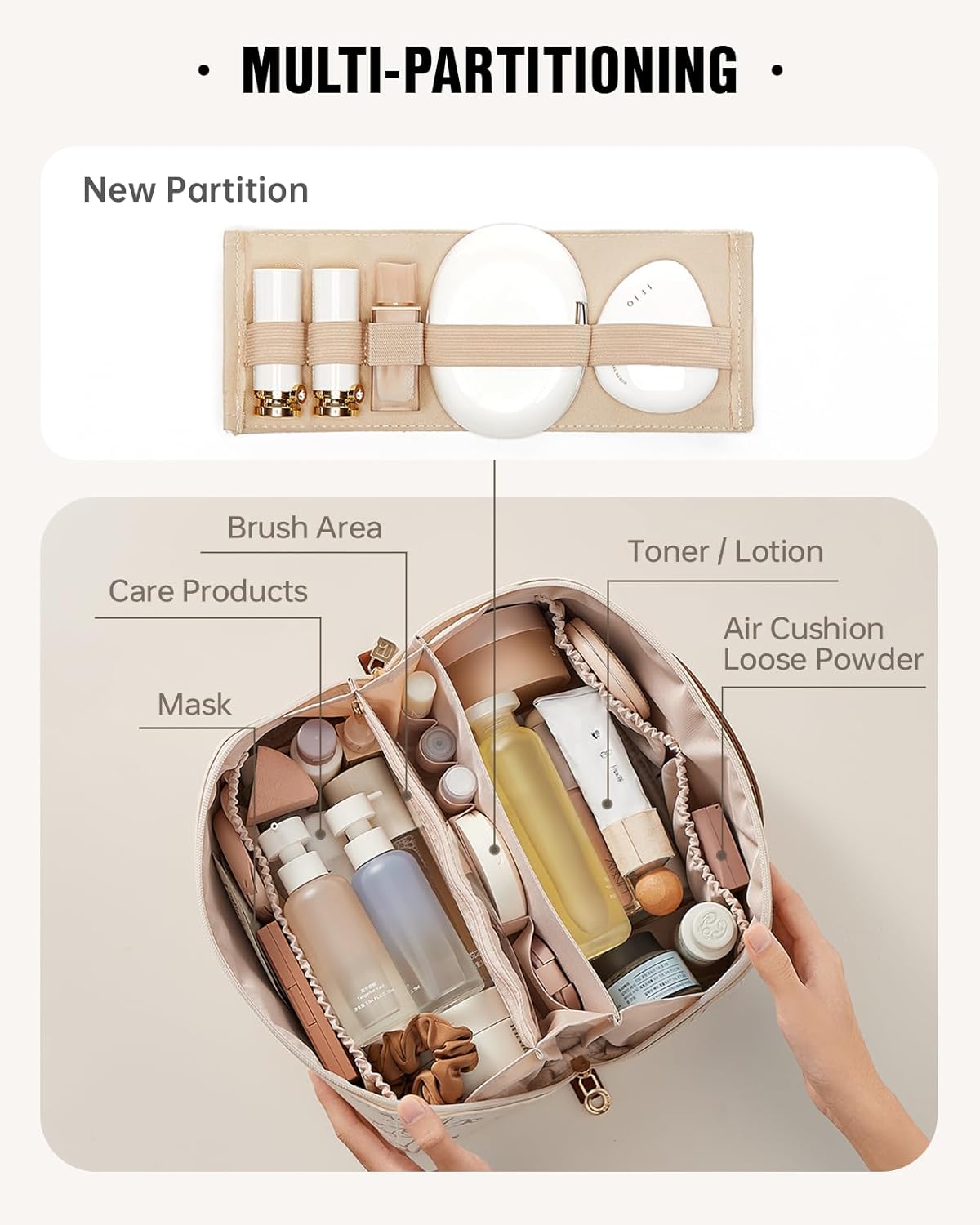 Detalle de EACHY Travel Makeup Bag, Large Capacity Waterproof Cosmetic Case for Women