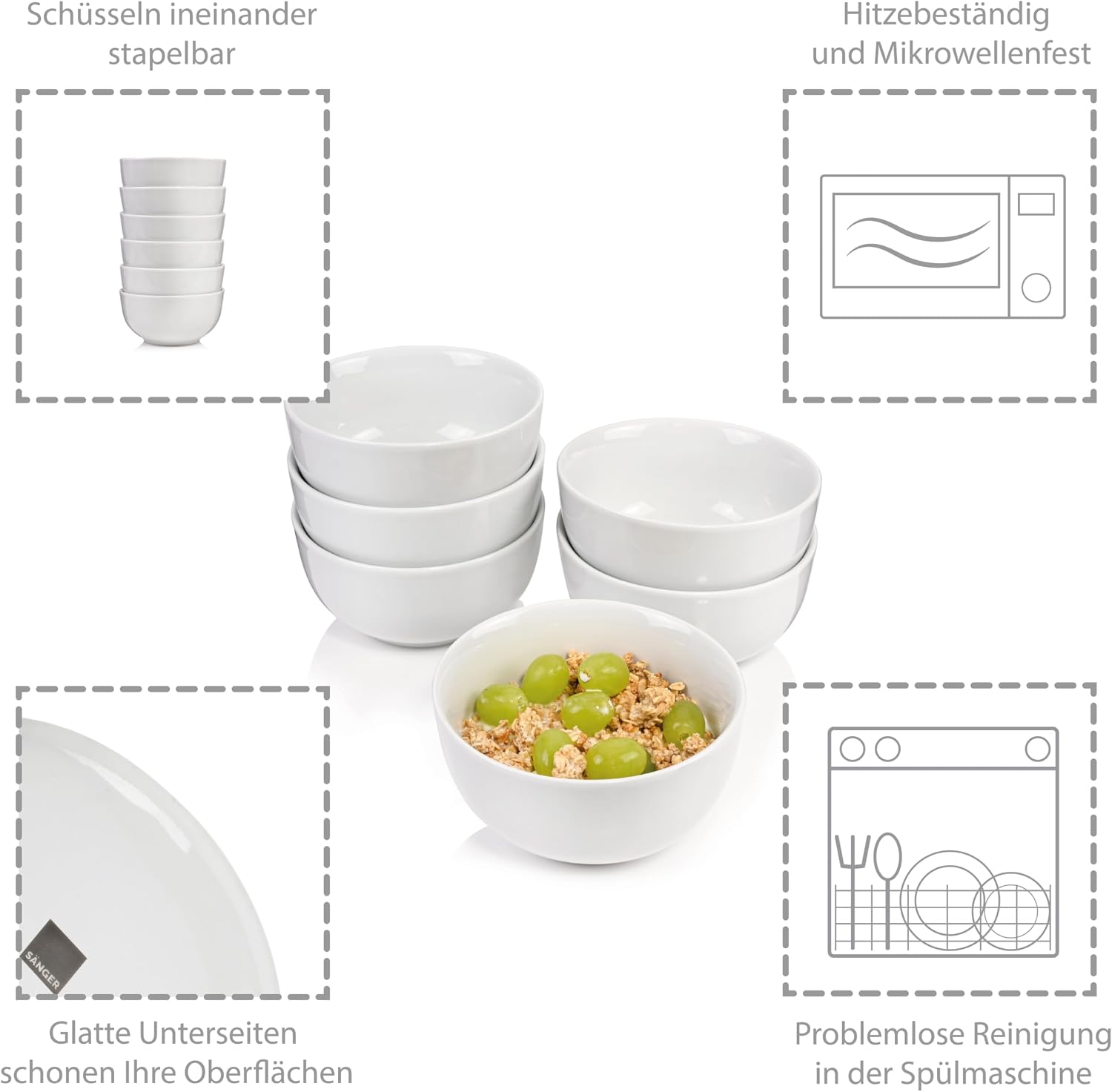Detalle de Sänger New Port Müslischalen-Set, 6-teiliges Porzellan-Set | 500 ml pro Schale