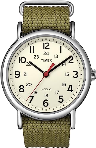 Detalle de Timex Unisex Watch T2N651PF with Cream Dial and Olive Nylon Strap