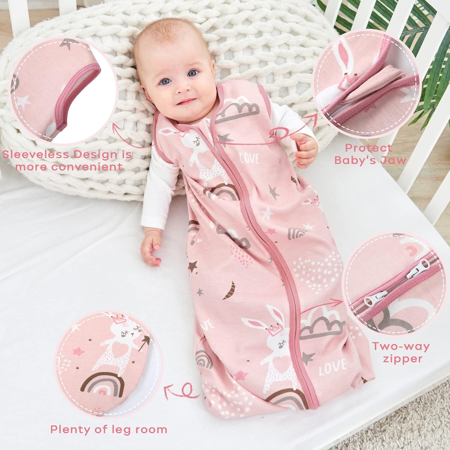 Thumbnail 1 de Looxii Baby Sleeping Bag 0.5 TOG 100% Cotton - Pink Sleepsack for 0–24 Months