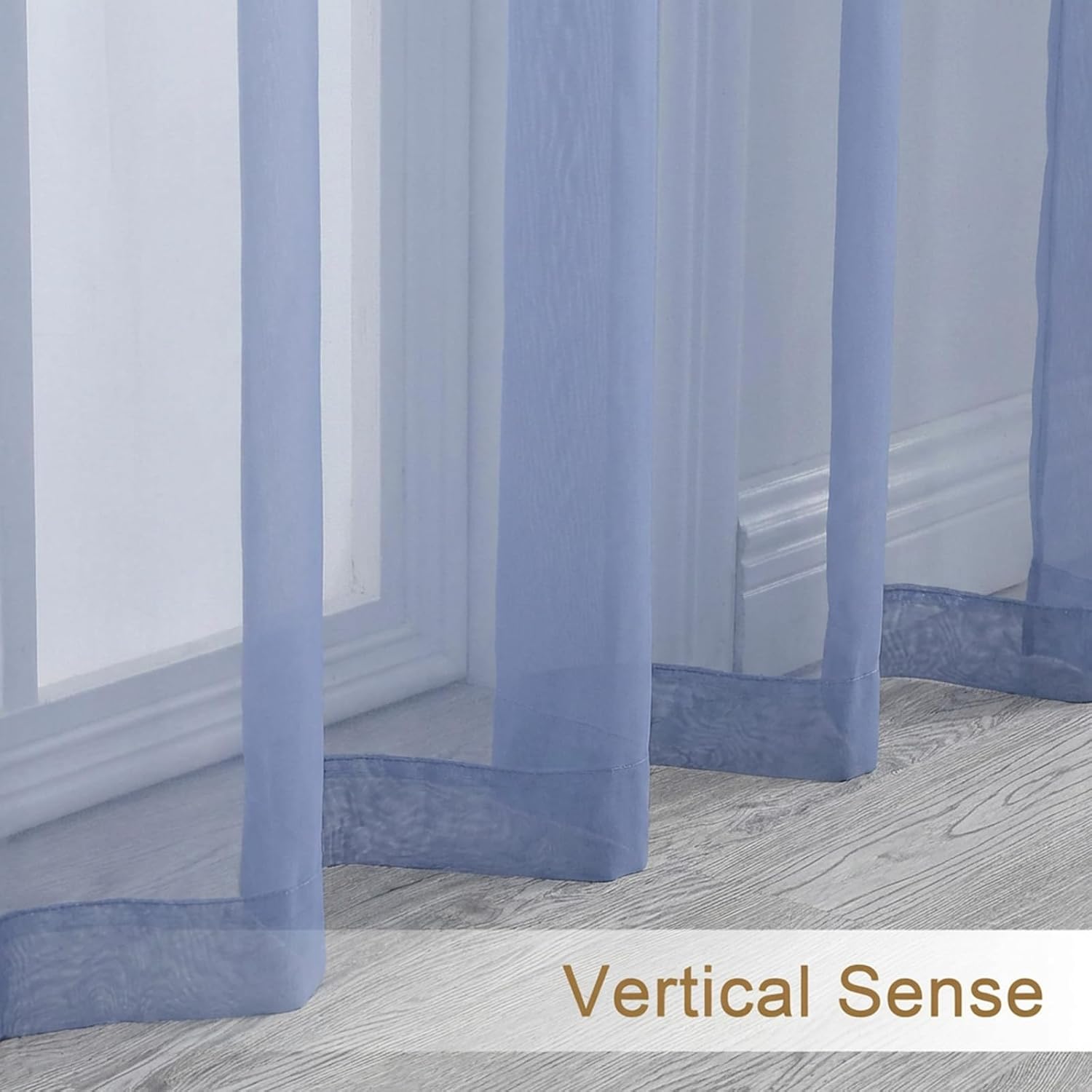 Detalle 2 de Chyhomenyc Sheer Curtains 2-Panel Set (42W x 63L) Denim Blue, Rod Pocket Light Filtering Drapes