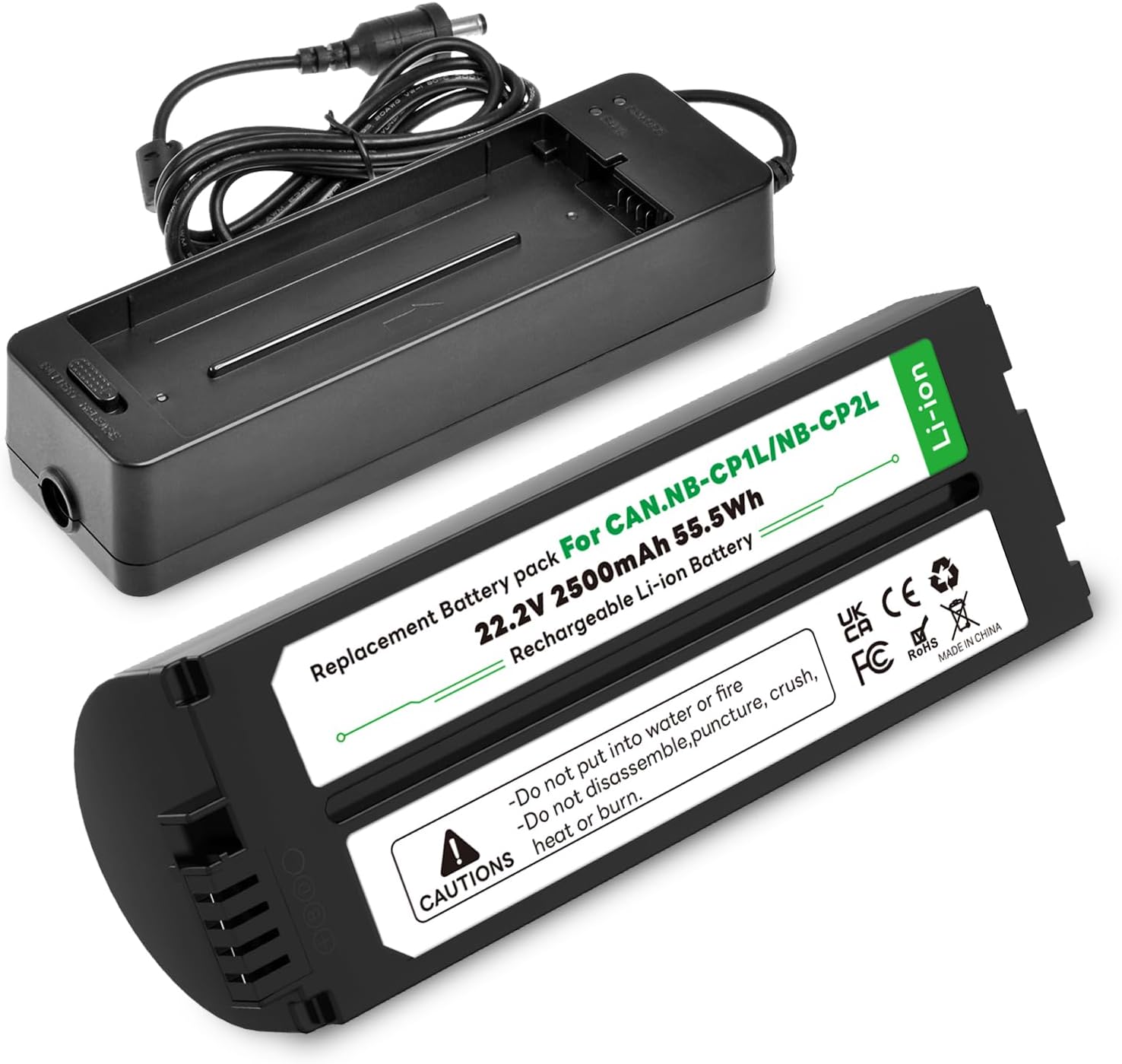 TQTHL NB-CP2L Akku (2500 mAh) mit Ladegerät für Canon SELPHY CP1500 & weitere Foto-Drucker