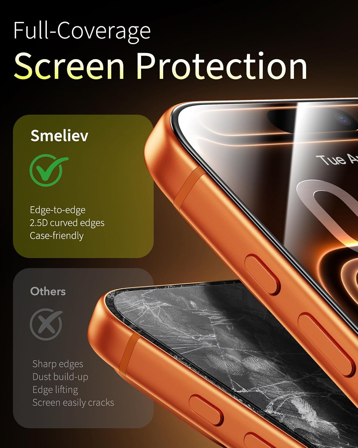 Detalle 2 de Smeliev iPhone 18 Pro/17 Pro Tempered Glass Screen Protector, 3-Pack, 9H+