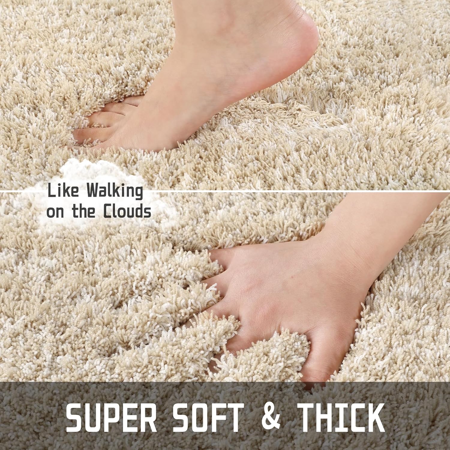 Thumbnail 3 de Yimobra 36x24 Plush Bathroom Rugs Non-Slip Washable Bath Mat (Light Beige and White)