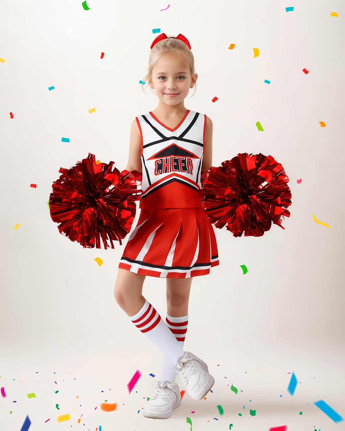 Detalle de WooHand Cheerleader Outfit for Girls with Top, Skirt, Pom-Poms and Socks