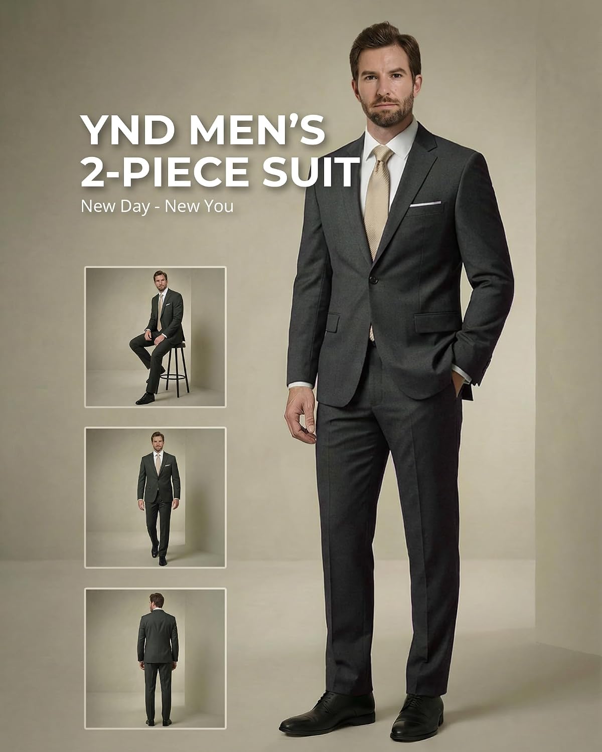 Detalle 2 de YND Men's 2 Piece One-Button Slim Fit Suit