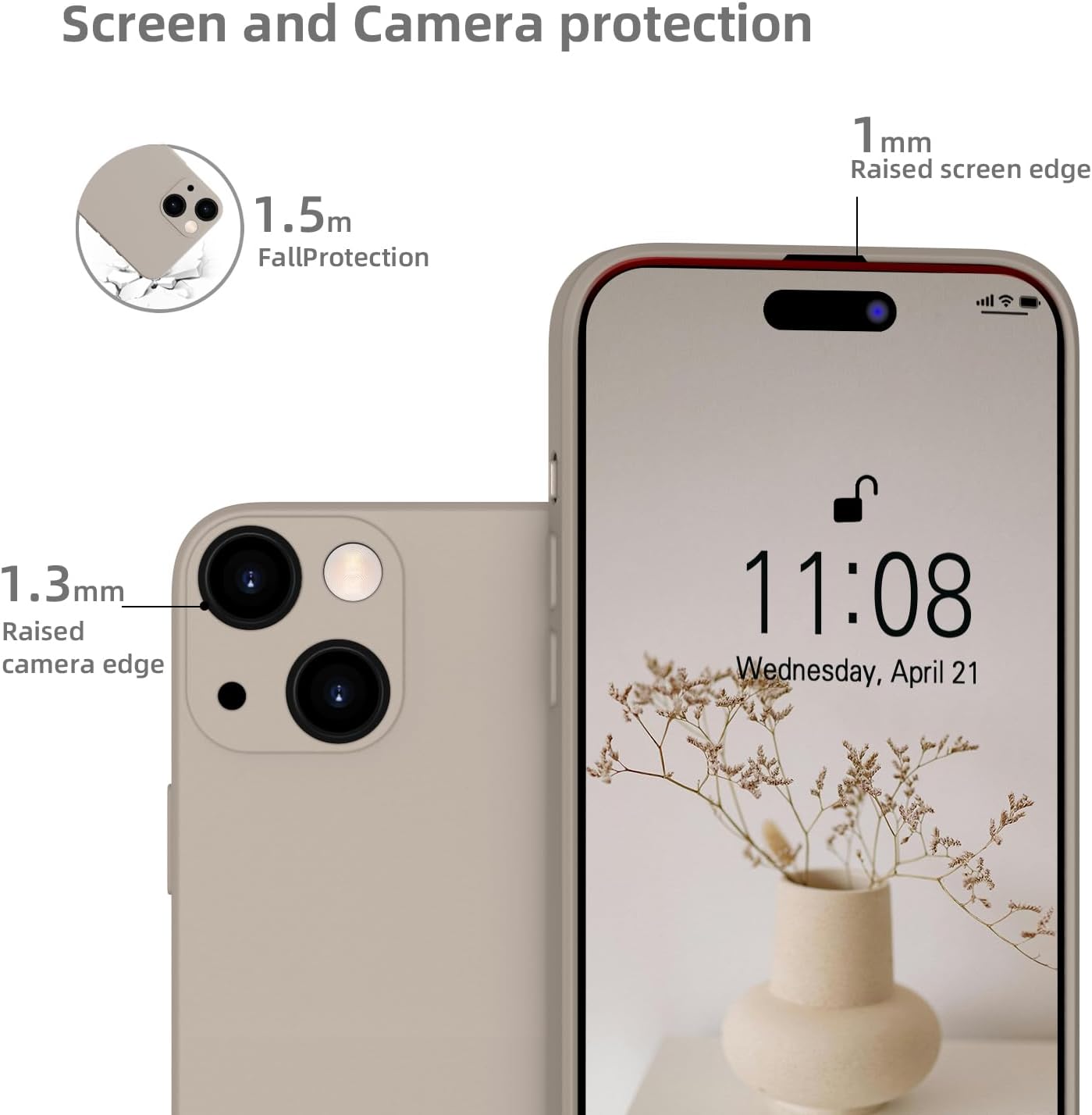 Detalle 2 de WXX Silikonhülle für iPhone 15 (6,1 Zoll) – Dünn, mit Microfaser, Titanium Grau
