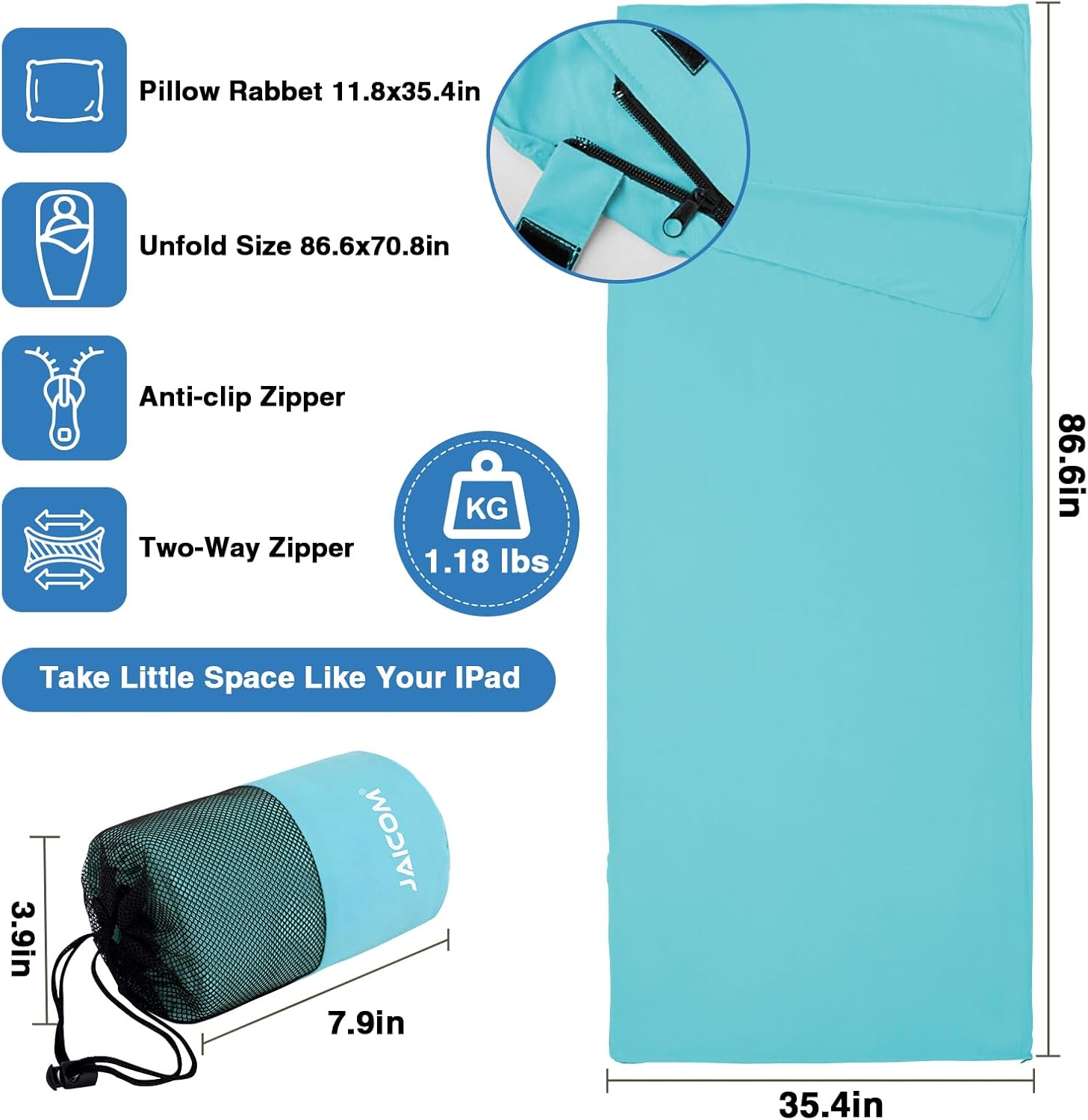 Thumbnail 1 de JAICOM Sleeping Bag Liner: Ultralight Travel Sheets for Summer Comfort