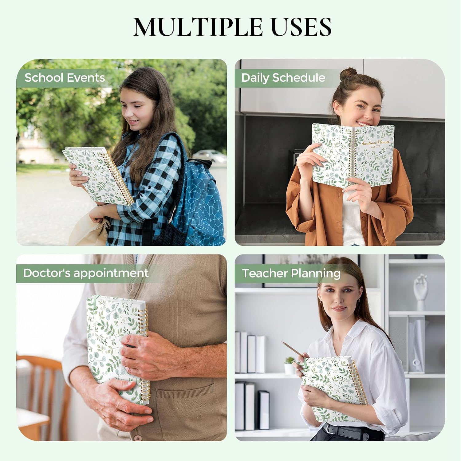 Detalle 2 de KONVINIT Academic Planner 2026-2027, A5 Green Leaves Monthly Planner