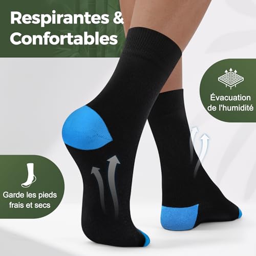 Detalle de FALARY Homme Chaussettes Bambou Anti-Transpiration et Anti-Odeur – Lot 6 (43-46) Multicolore, sans couture
