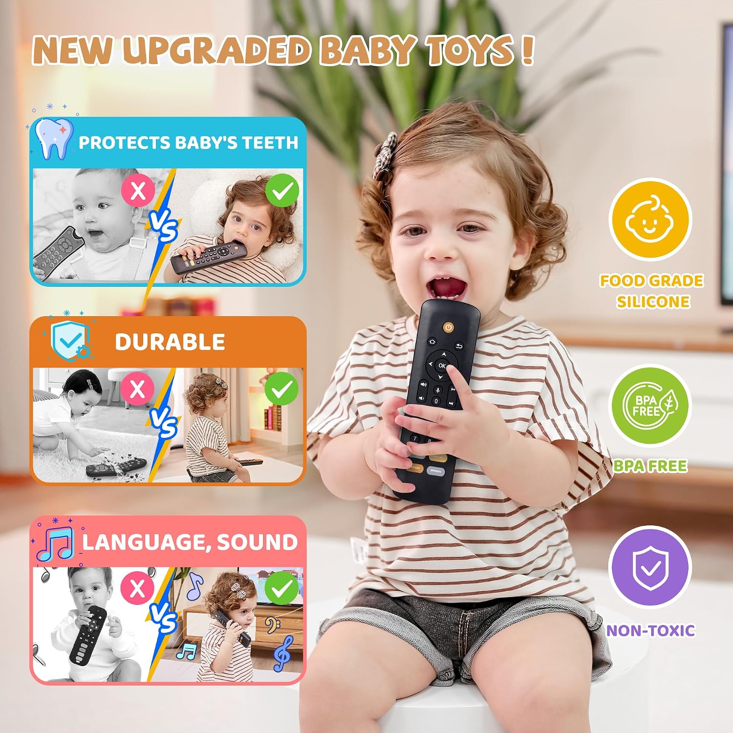 Thumbnail 2 de Baby TV Remote Toy – Realistic play remote with lights, sounds and 3 languages (English, Spanish & French), black