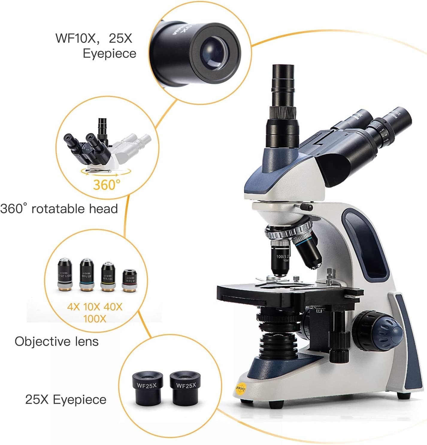 Thumbnail 3 de SWIFT SW380T 40X-2500X Trinokulares Verbund-Labormikroskop mit doppelter mechanischer Bühne