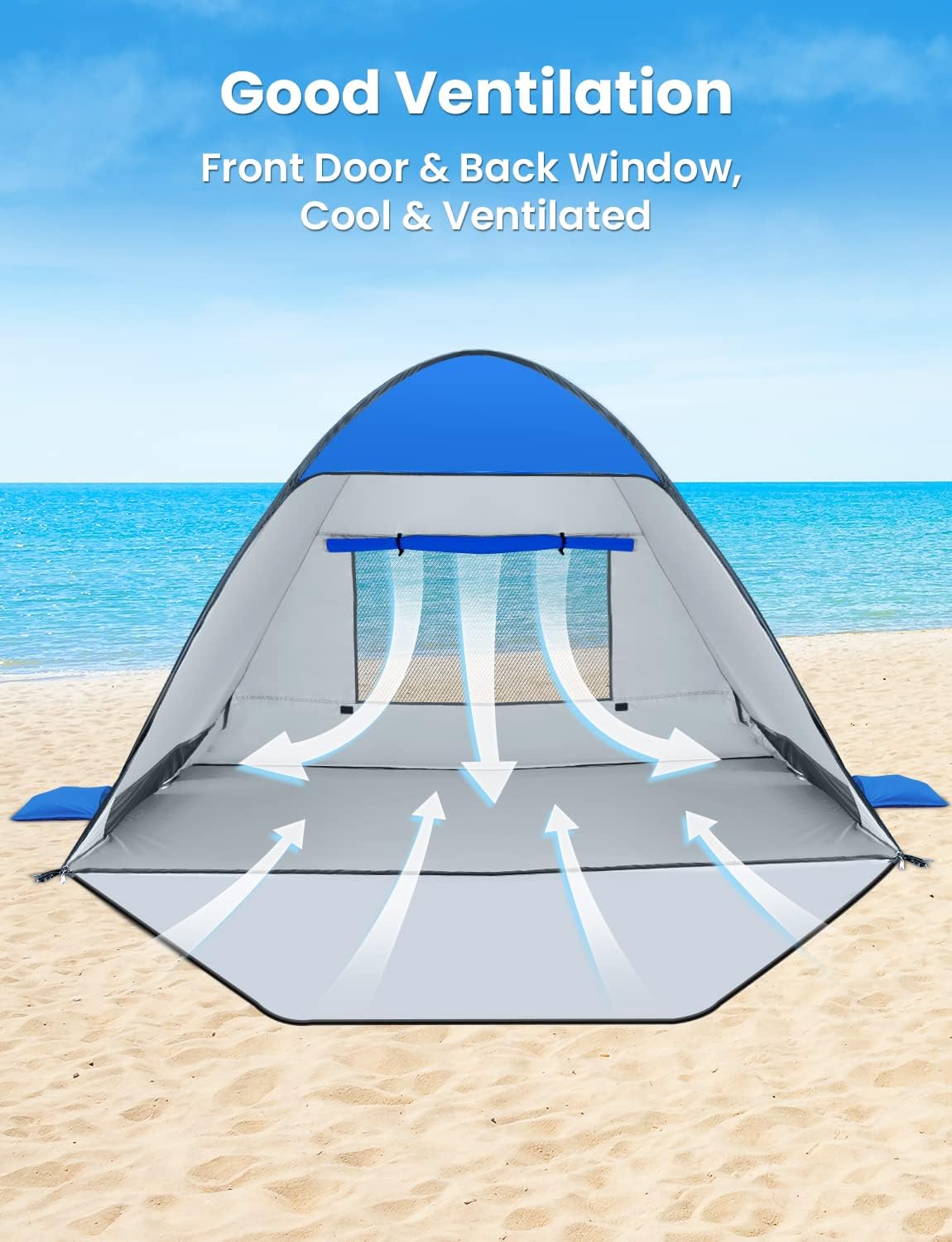 Thumbnail 5 de Glymnis Pop Up Beach Tent (Small for 1–2 / Large for 3–4) with UPF 50+ and Zipper Porch