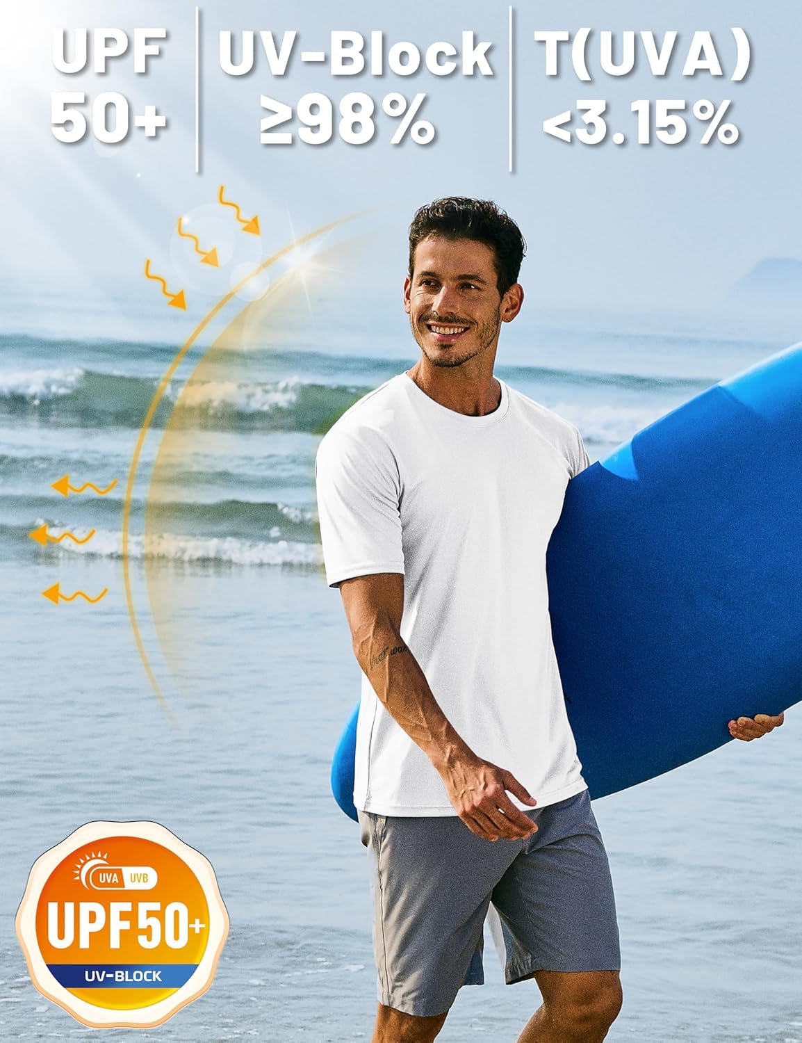 Detalle de TACVASEN Herren UV-Schutz T-Shirts UPF 50+ Kurzarm – Sonnenschutz Tee, Schwimmshirt aus Polyester