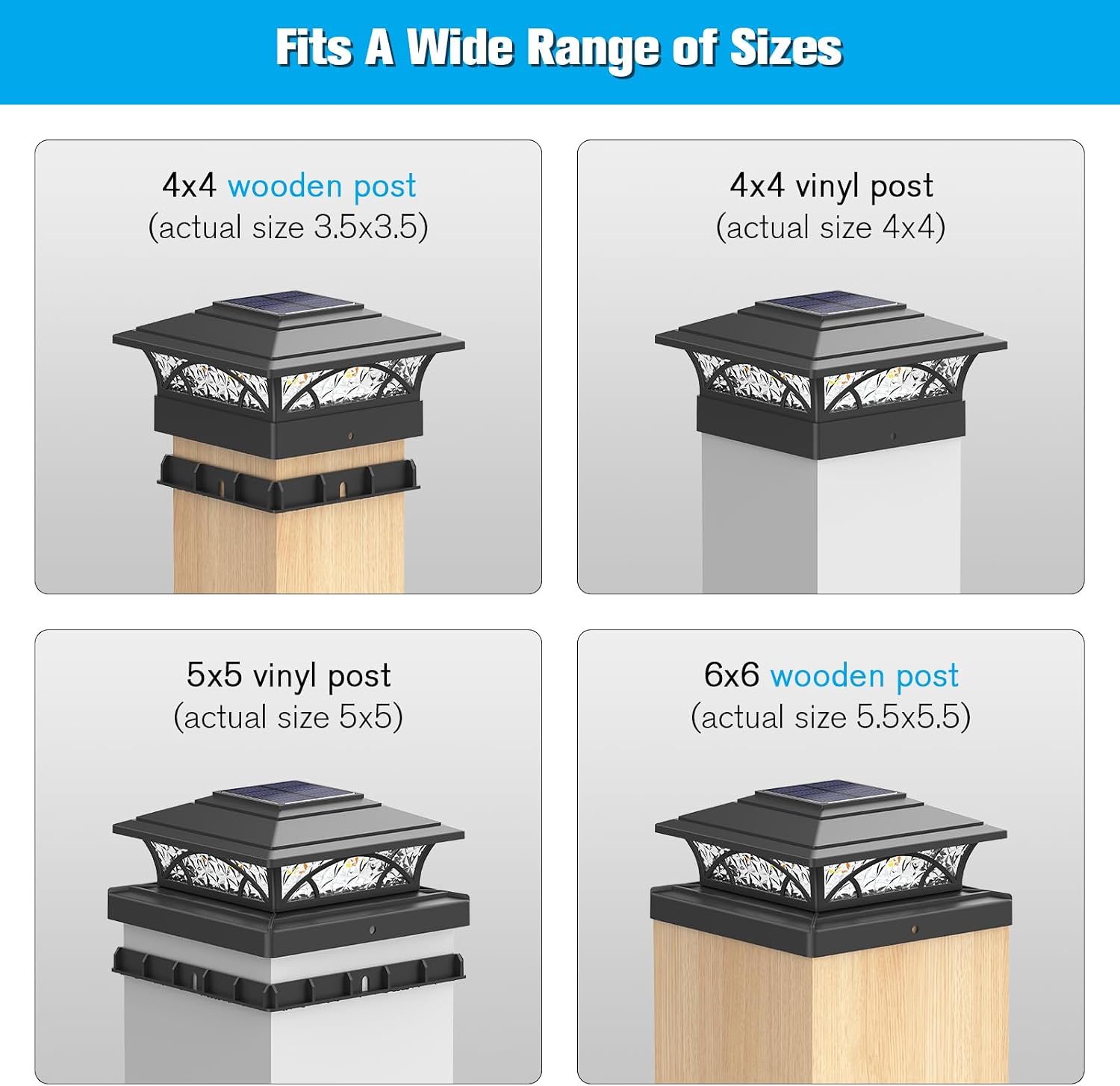 Detalle de JOFIOS TZ21 Solar Post Cap Lights, 12-Pack, 16 LEDs, 2 Modes, IP65
