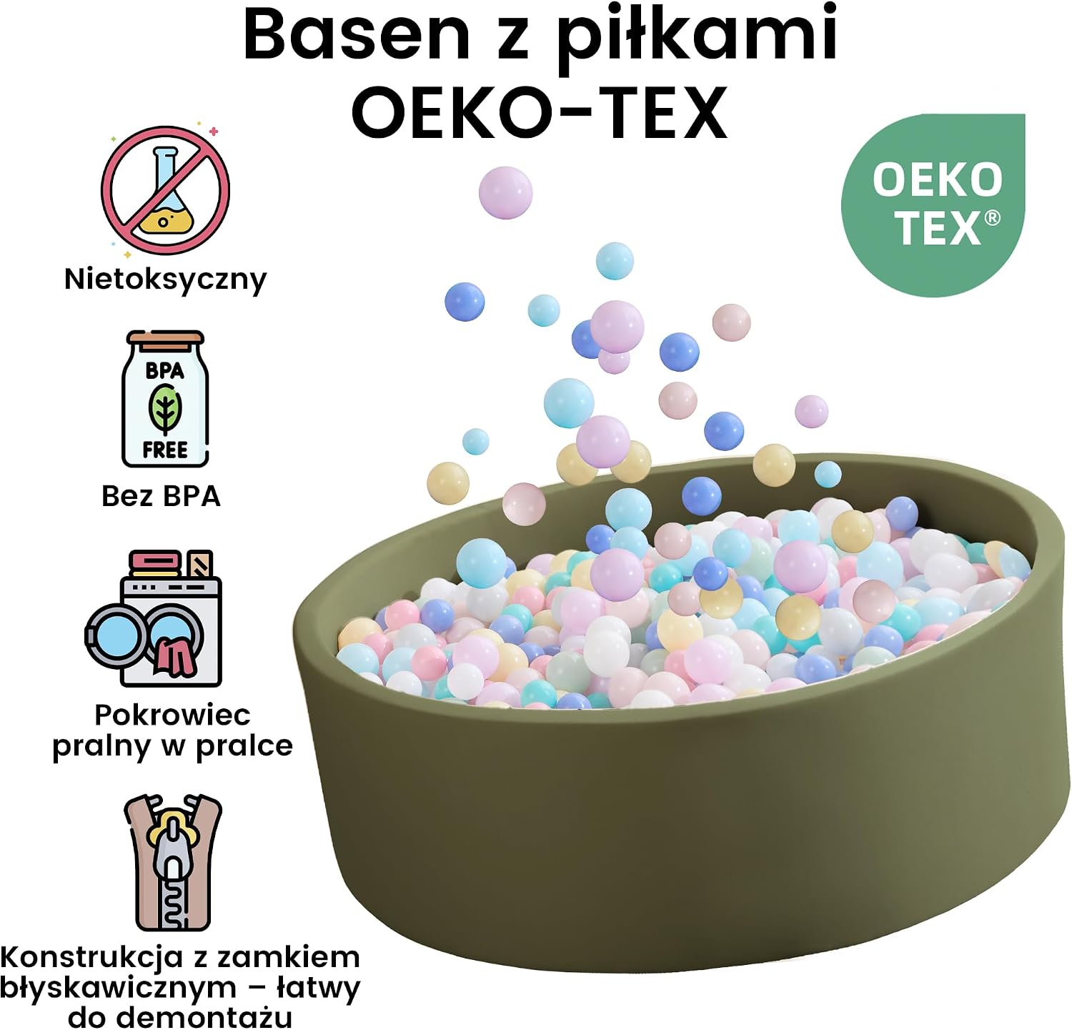 Detalle de Zedachica Bällebad Baby 90 x 30 cm Schaumstoff (Salbei grün), ohne Bälle – für drinnen und draußen ab 1 Jahr