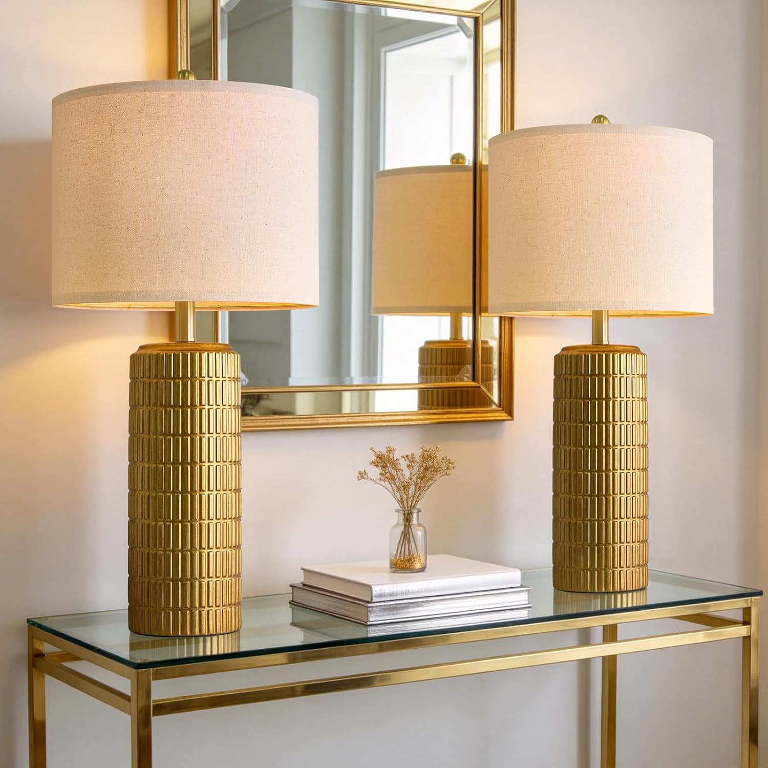Detalle de PoKat AMZ-T1102L-GL Table Lamps, Set of 2, 27.5-Inch Antique Gold Ceramic