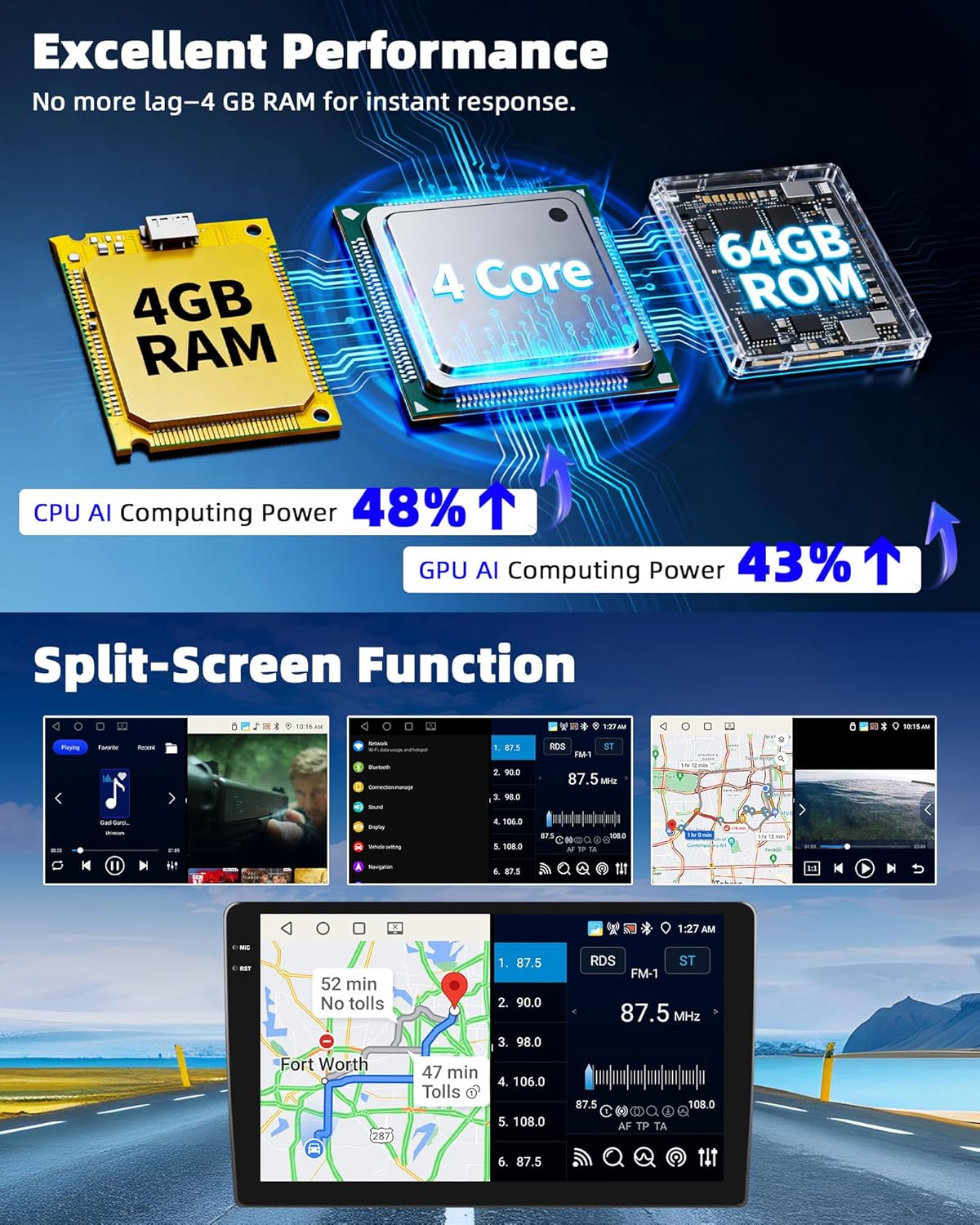 Thumbnail 2 de CAMECHO 4G+64G Android 15 autorradio para VW