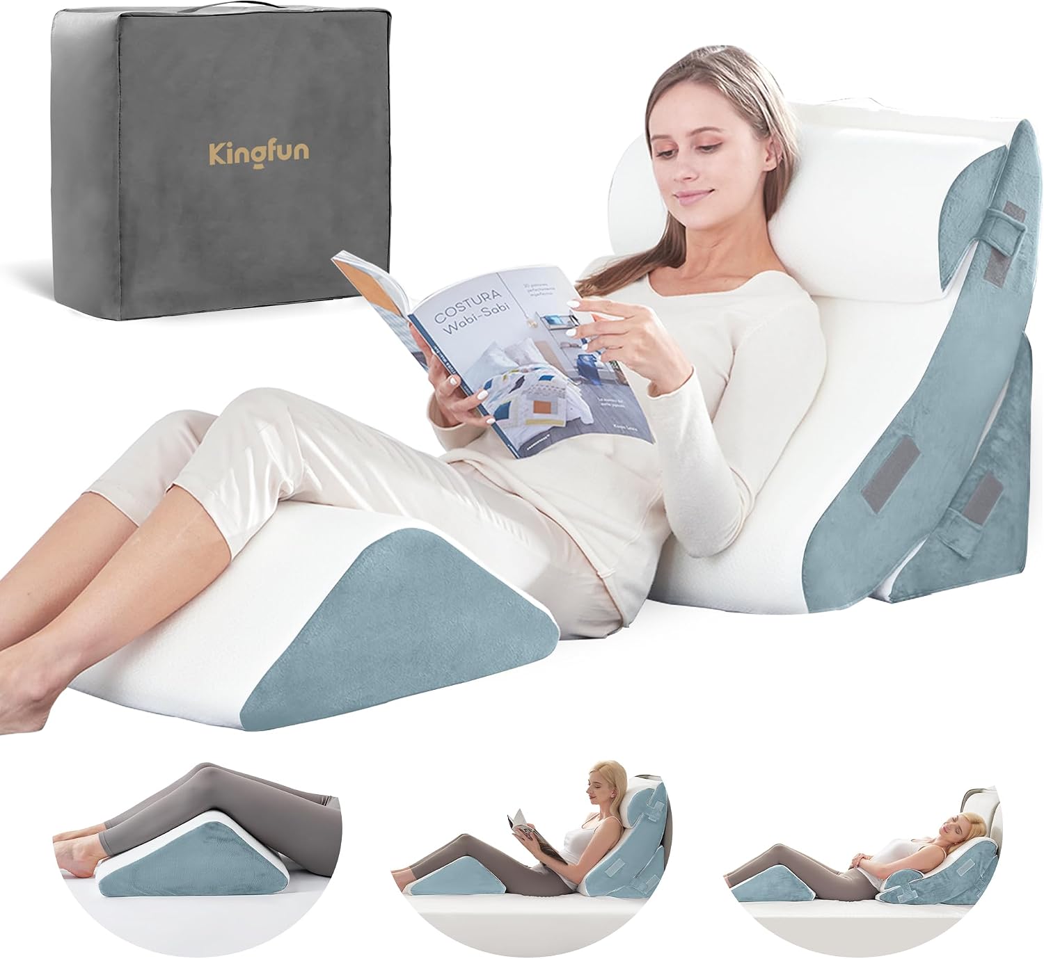 Detalle de Kingfun 4-Pc Orthopedic Wedge Pillow Set ⚙