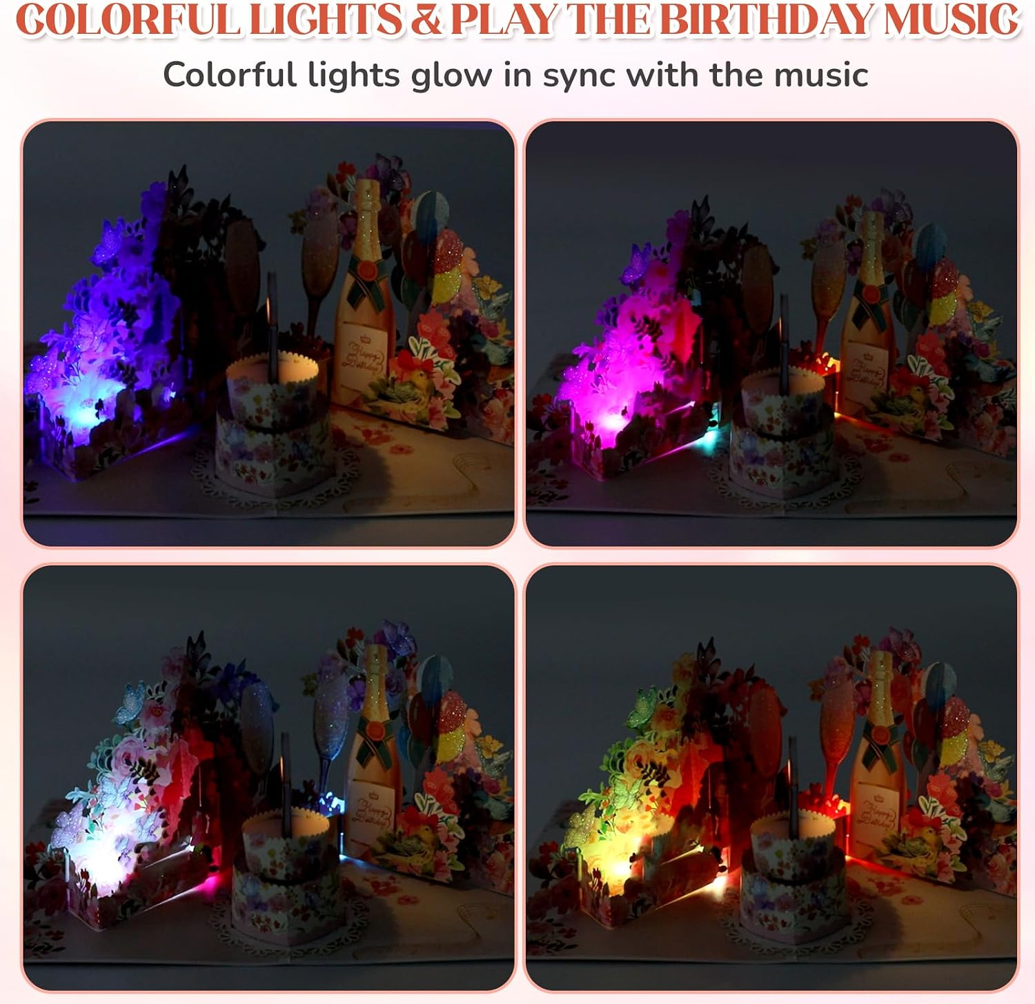 Detalle de Birthday Card, Musical Champagne Pop-Up Card with Blowable Candle & Lights (for Women & Girls, All Ages)
