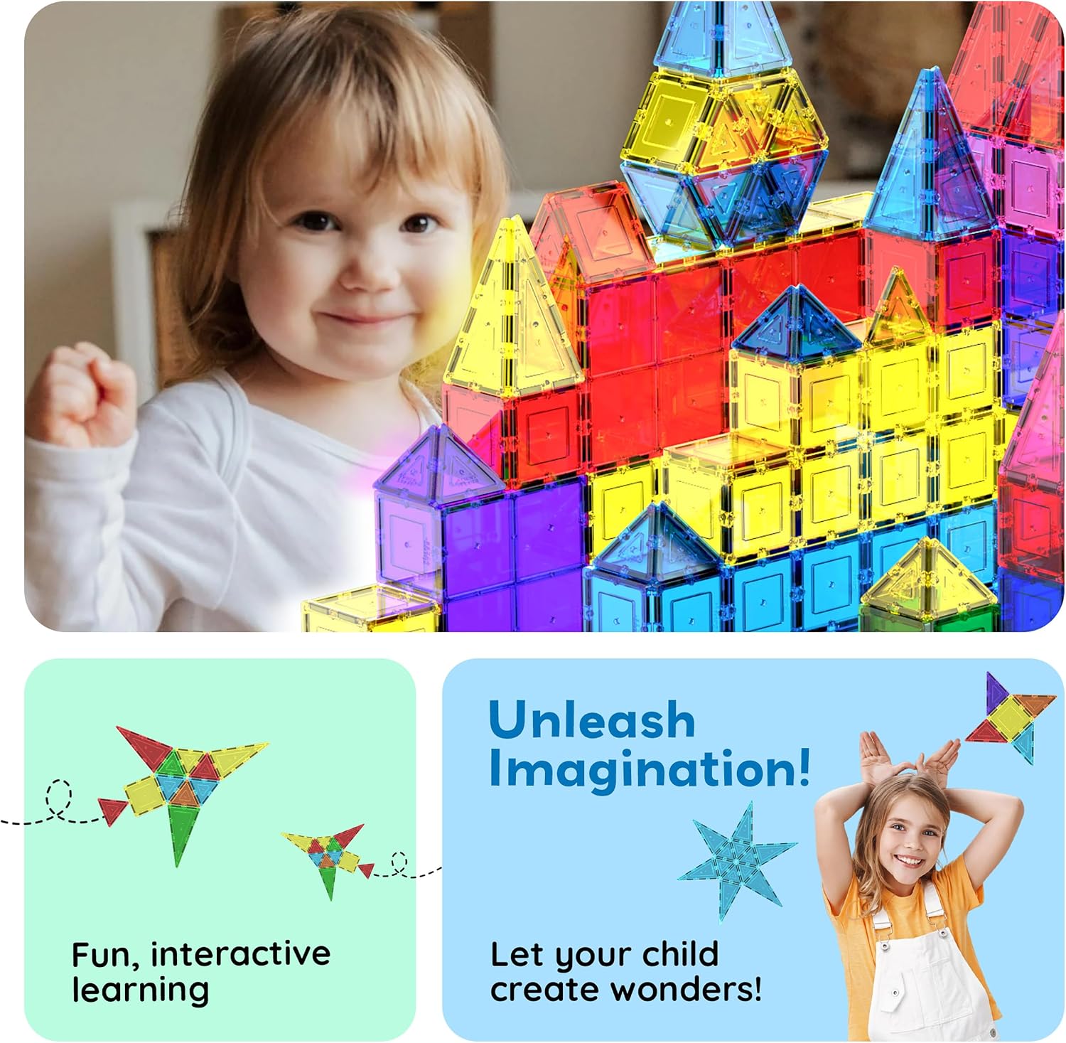 Detalle de PicassoTiles 100 Piece Set of clear magnetic building tiles (100pcs)