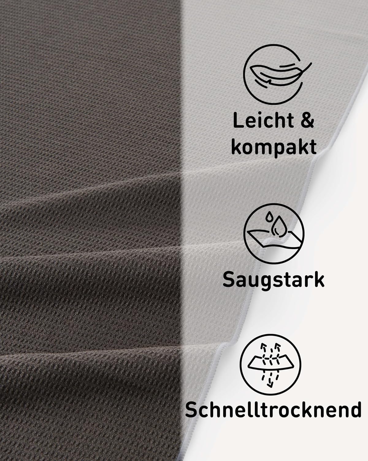 Detalle de Fit-Flip Yoga-Handtuch mit Noppen (rutschfest) – schnelltrocknend aus Mikrofaser, 185 x 63 cm, Anthracite