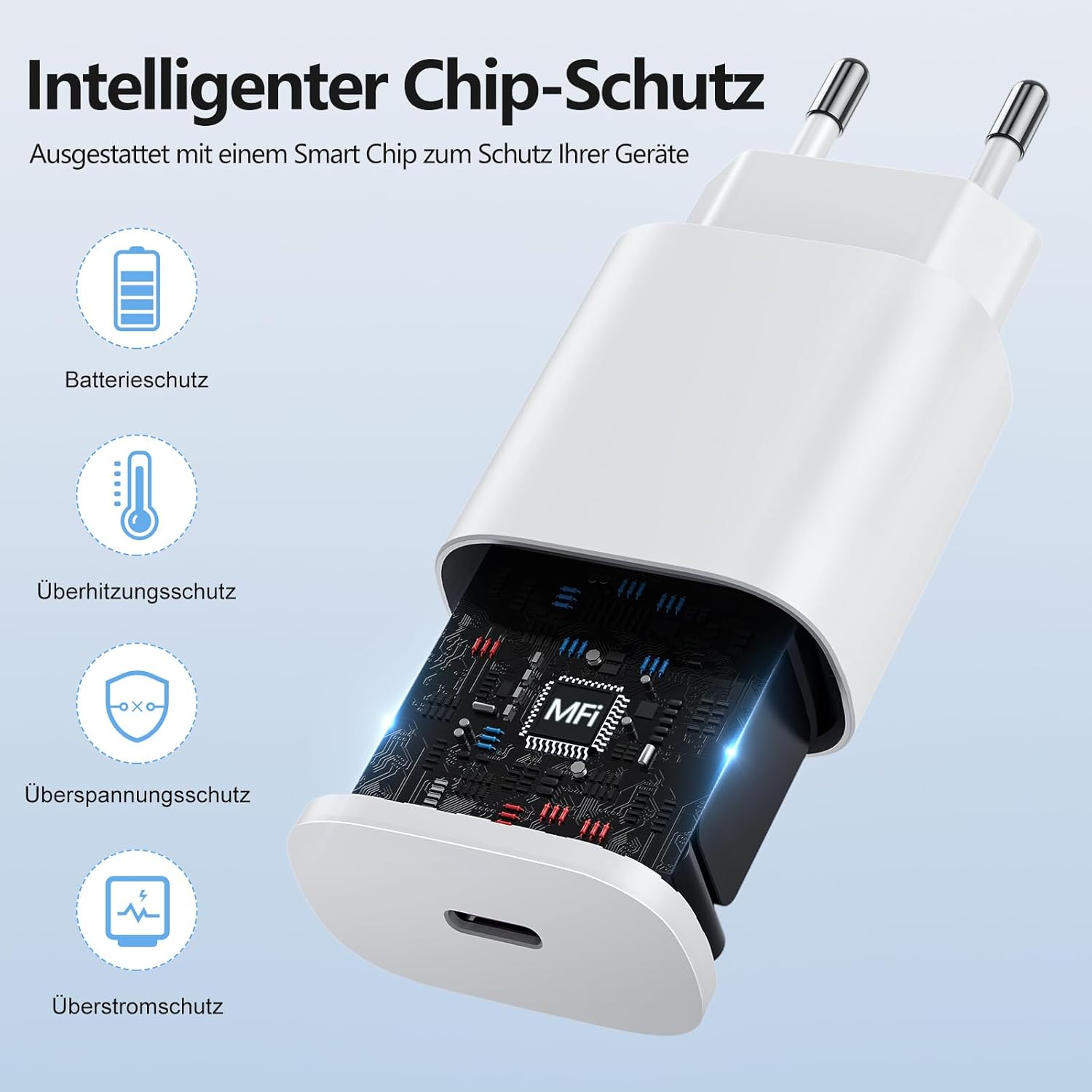 Thumbnail 2 de Chargeur rapide USB-C 20W Kitminun pour iPhone 17/16 Pro et iPad – lot 2 câbles USB-C 2m inclus