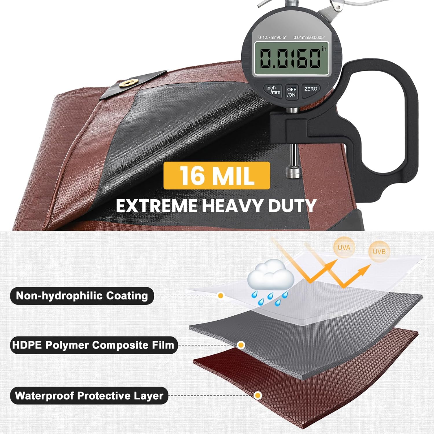 Thumbnail 1 de Winpull 12x16FT 16 Mil Heavy Duty Tarp with Brass Grommets