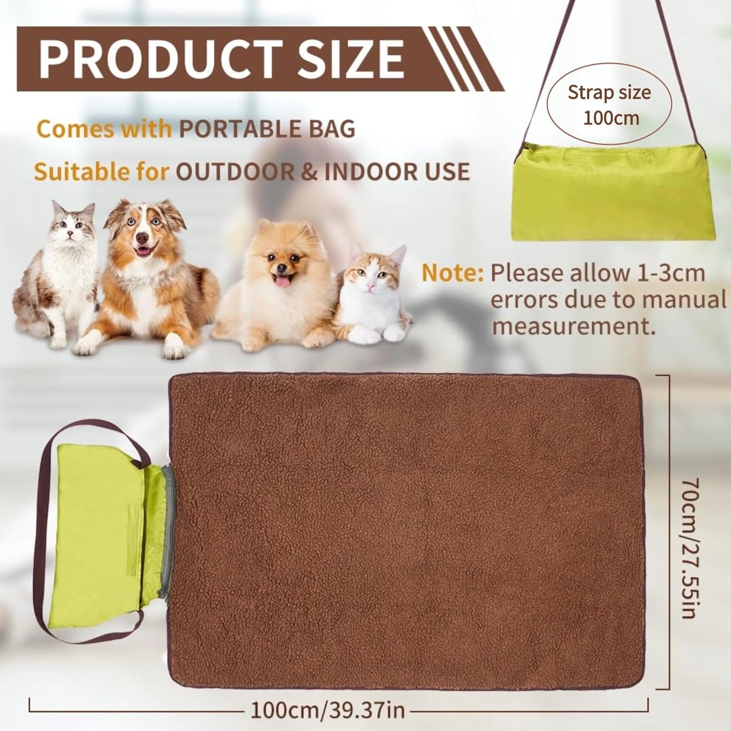 Detalle 2 de Adiwo tappeto pieghevole impermeabile per cani e gatti 100 x 70 cm con borsa portaoggetti