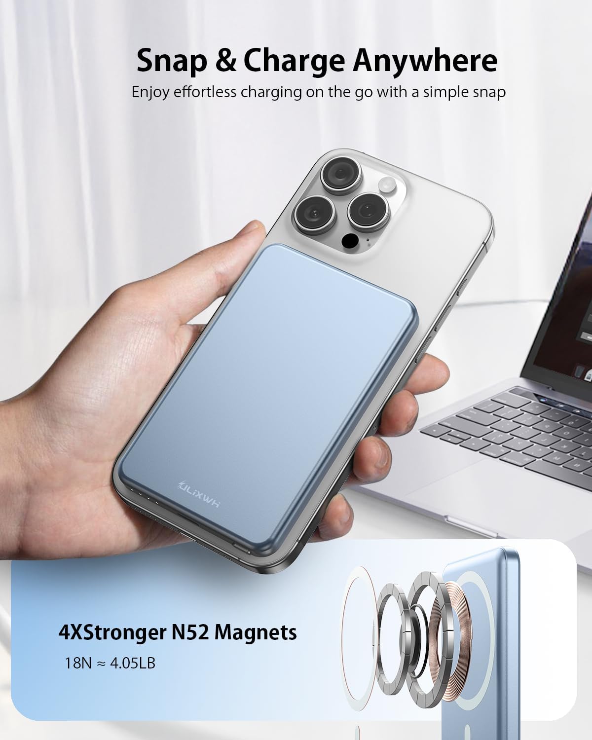 Thumbnail 4 de ULiXWH MagS-1 Magnetic Power Bank, 5,000mAh Aluminum Alloy, Wireless Charging