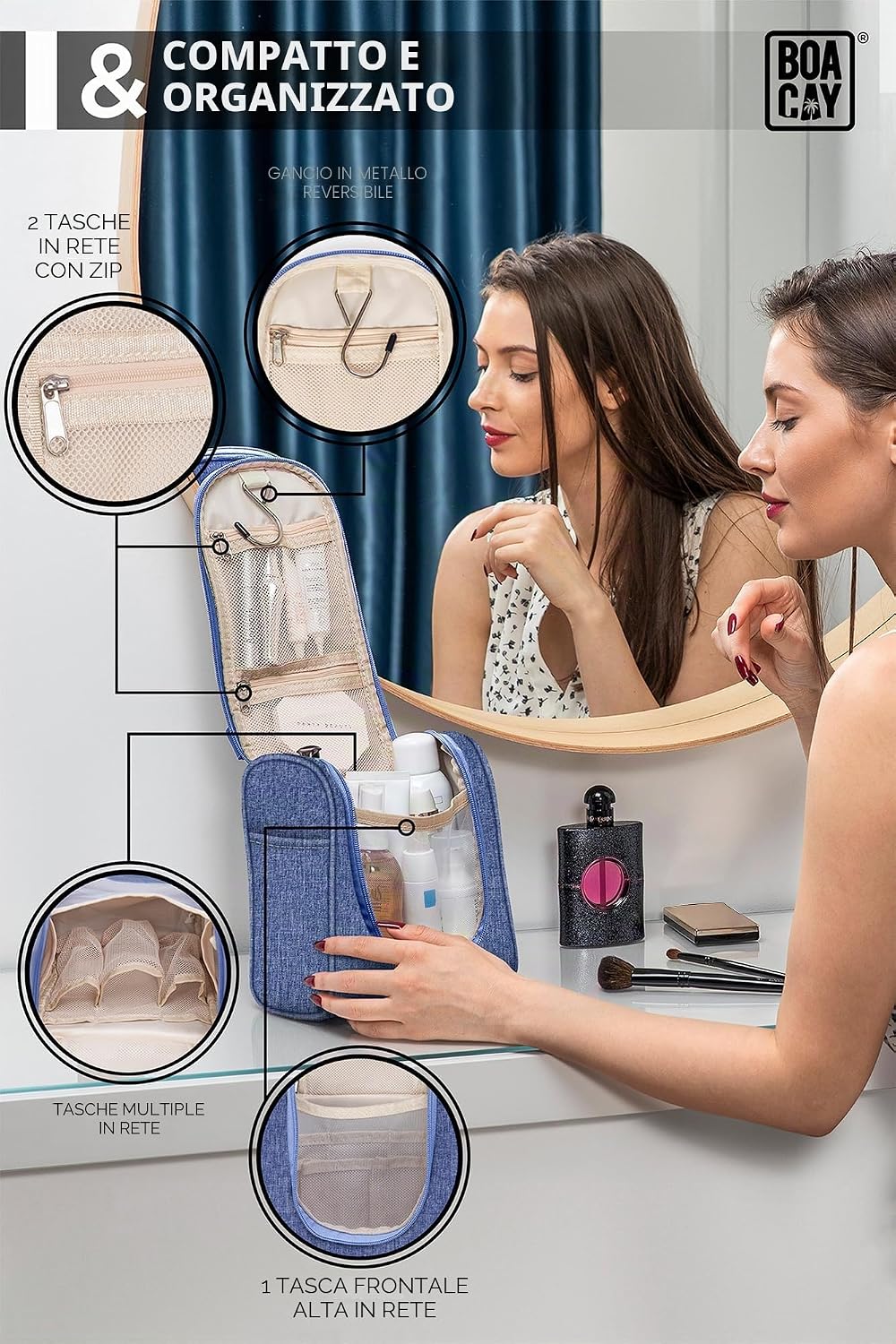 Thumbnail 2 de BOACAY Beauty Case da Viaggio: Borsa da Toilette Appendibile, 21 vani, resistente e impermeabile