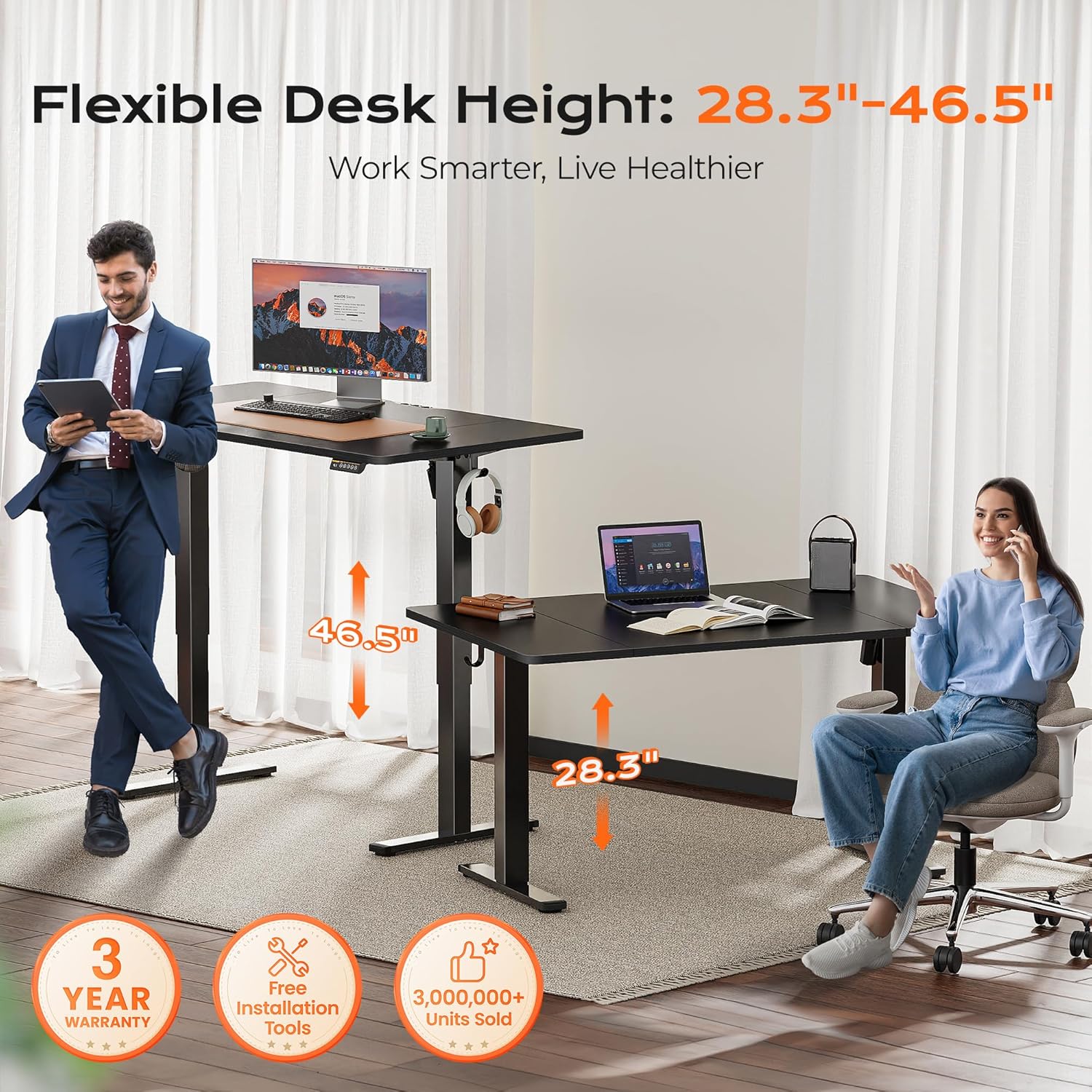 Thumbnail 2 de Huuger 55 x 28 Electric Standing Desk, 27.6" Deep