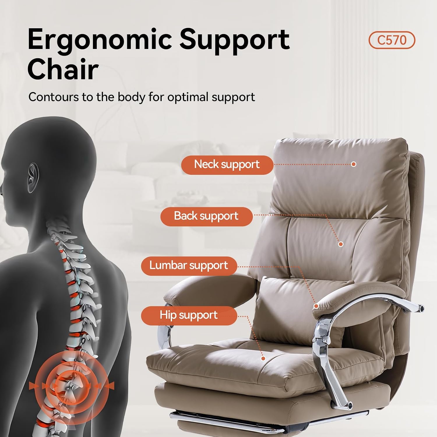 Thumbnail 2 de EMIAH Sedia da Ufficio Direzionale con Poggiapiedi – ergonomia, comfort e stile khaki