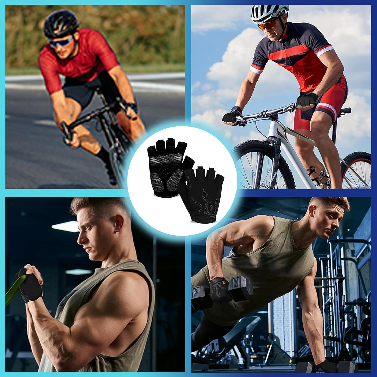 Thumbnail 4 de BIKINGMOREOK Fahrradhandschuhe Halbfinger – atmungsaktiv, rutschfest und stoßdämpfend mit 5 mm Gelpolster