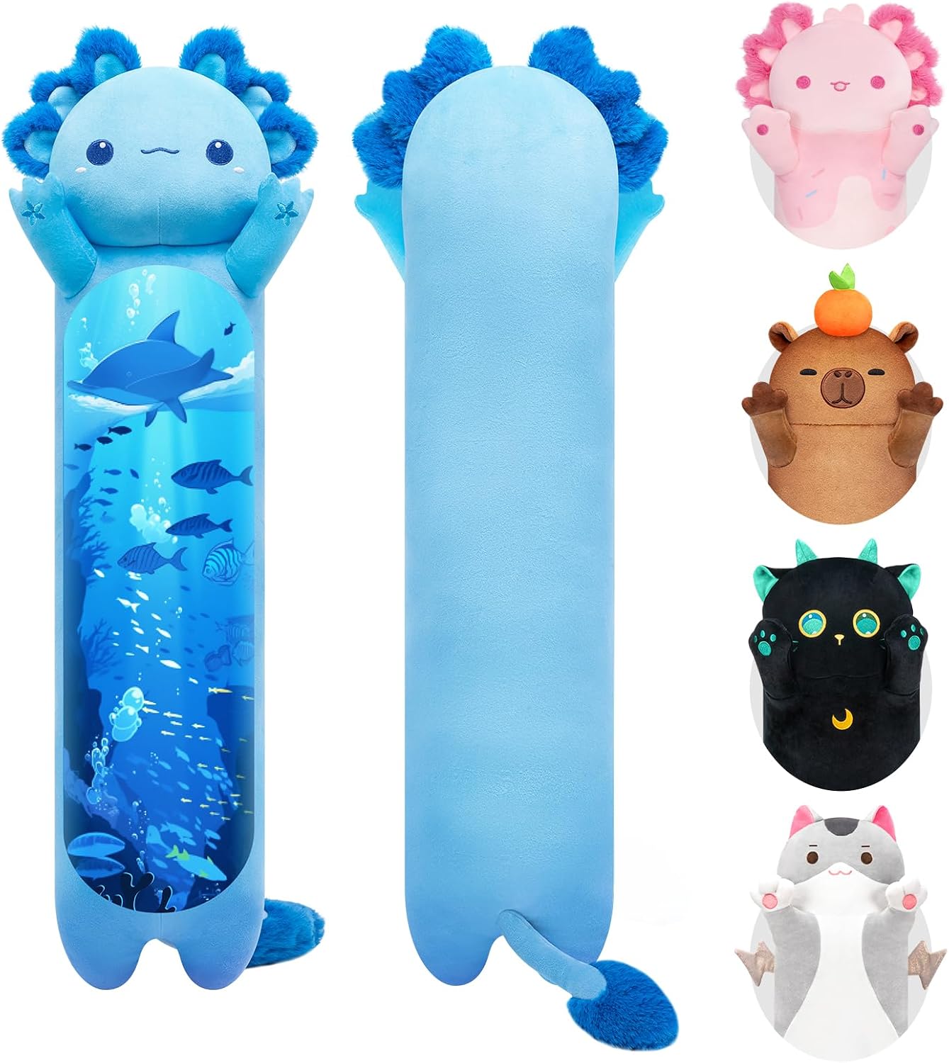 Detalle de Mewaii Long Body Plush Cute Blue Axolotl 20 Inch – soft cuddly long-body pillow doll for kids and adults